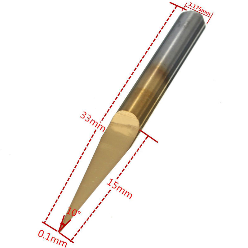 ดอกเอ็นเกรฟวิ่ง 10 องศา ปลาย 0.1 mm เคลือบไทเทเนียม 10 Pcs Titanium Coated Carbide Engraving tool, PCB Bit, Router Tool