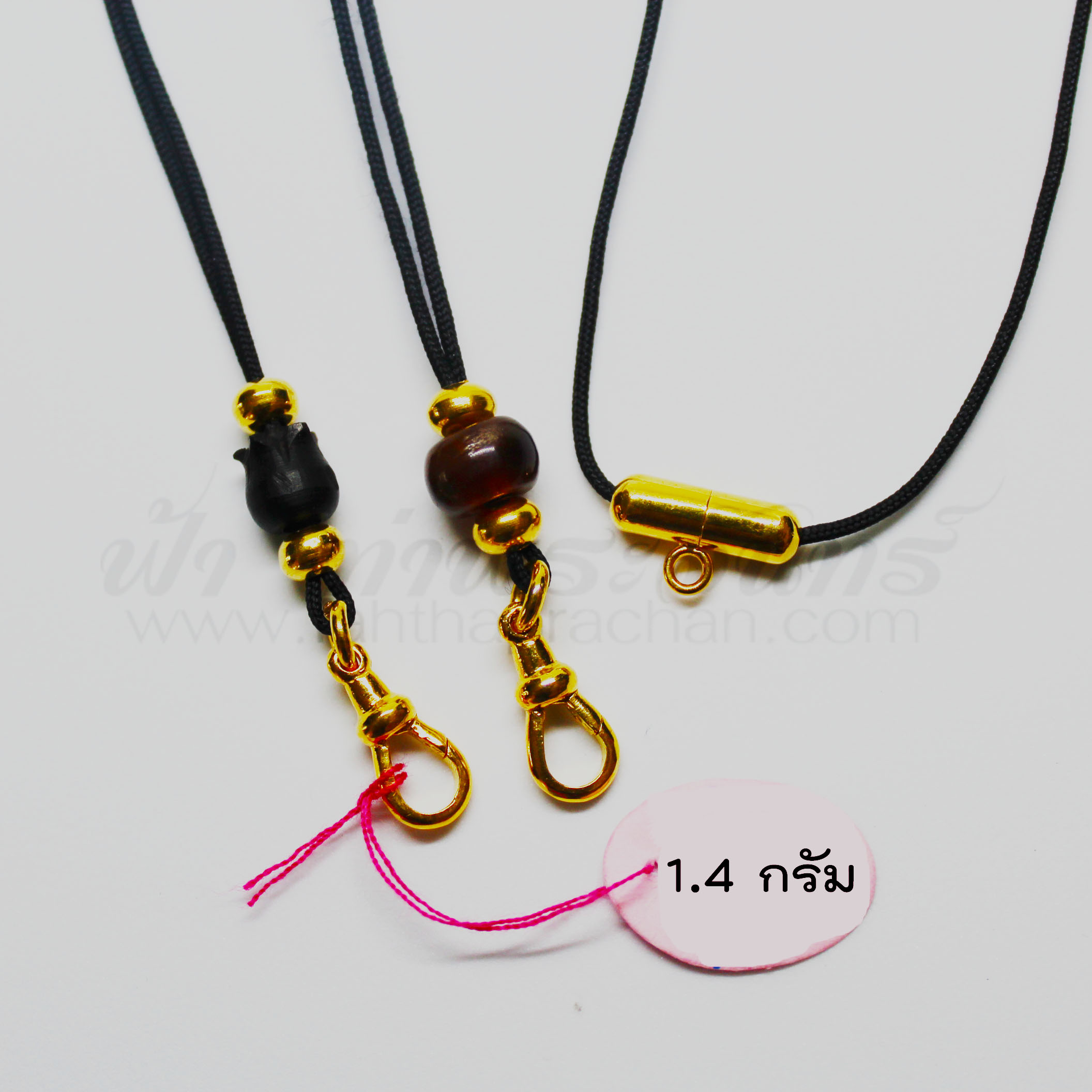 สร้อยเชือกร่มประดับเซตก้ามปู และแคปซูล ทองคำแท้ 90%