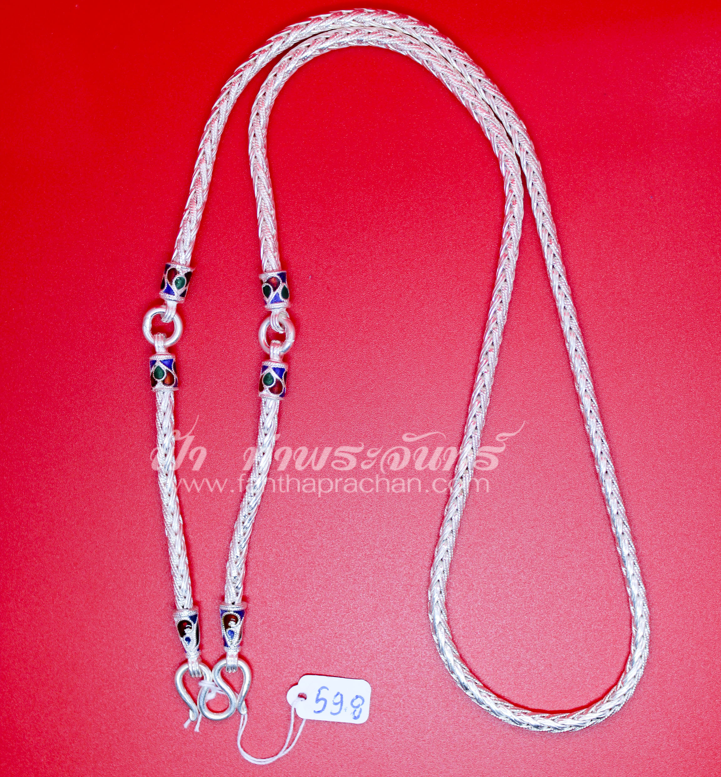 สร้อยคอเงินแท้ 92.5 ลายเปีย หัวจรวด ลงยา 3 ห่วง