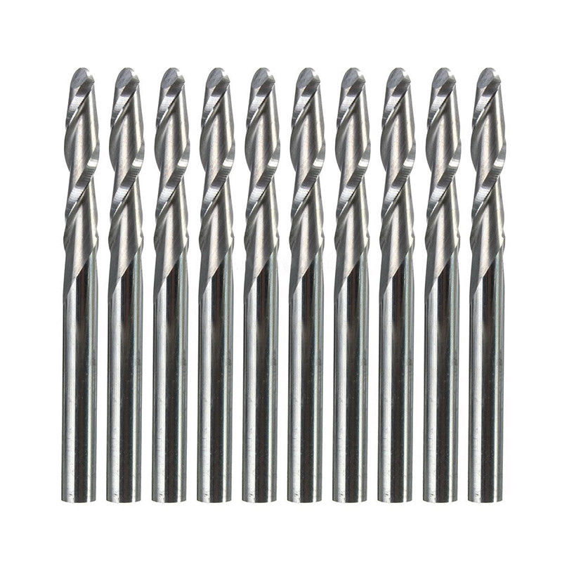 ชุดดอก ball mill CNC 10 ชิ้น ขนาด 1/8" 2 ฟัน หัว Ball
