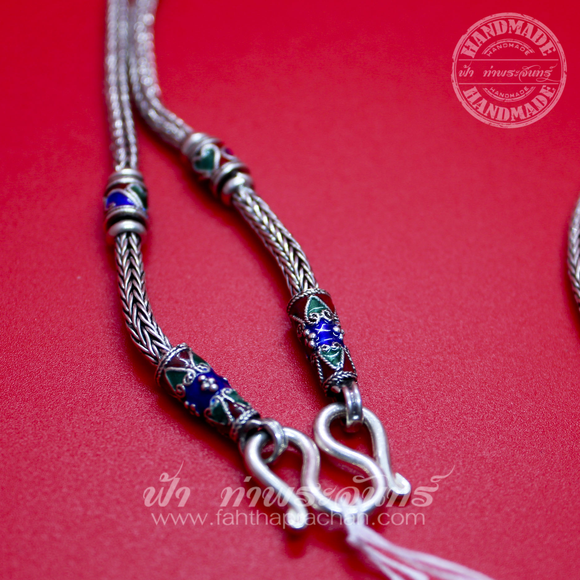 สร้อยคอเงินแท้ 92.5 ลายหกเสา หัวจรวด ลงยา รมดำ