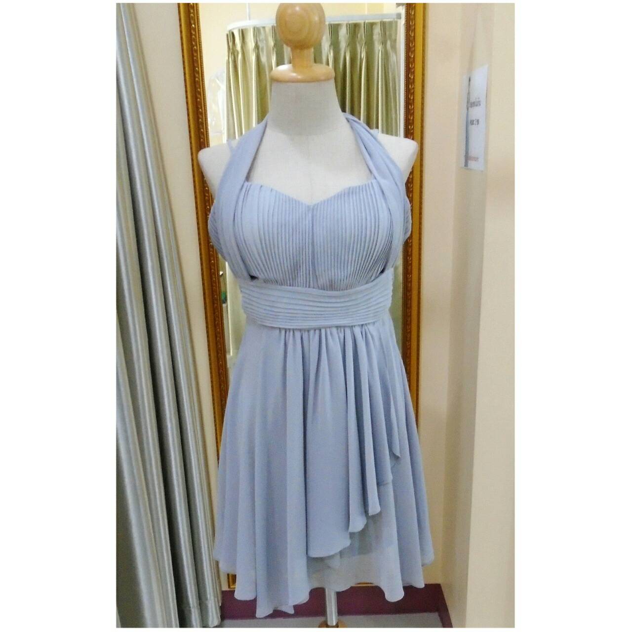 ราตรีสั้นสายเดี่ยวผูกโบว์ซิปหลังสีเทา (อก36 เอว30 สะโพก ฟรีไซส์ )