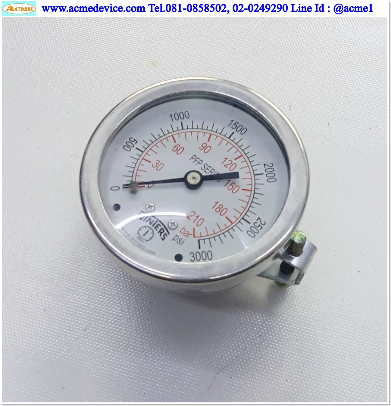 Pressur Gauge Winters รุ่น PFP25TSD4NP3SB+SH, 0-210 Bar, 0-3000 psi, Dai. 2.5", 1/4