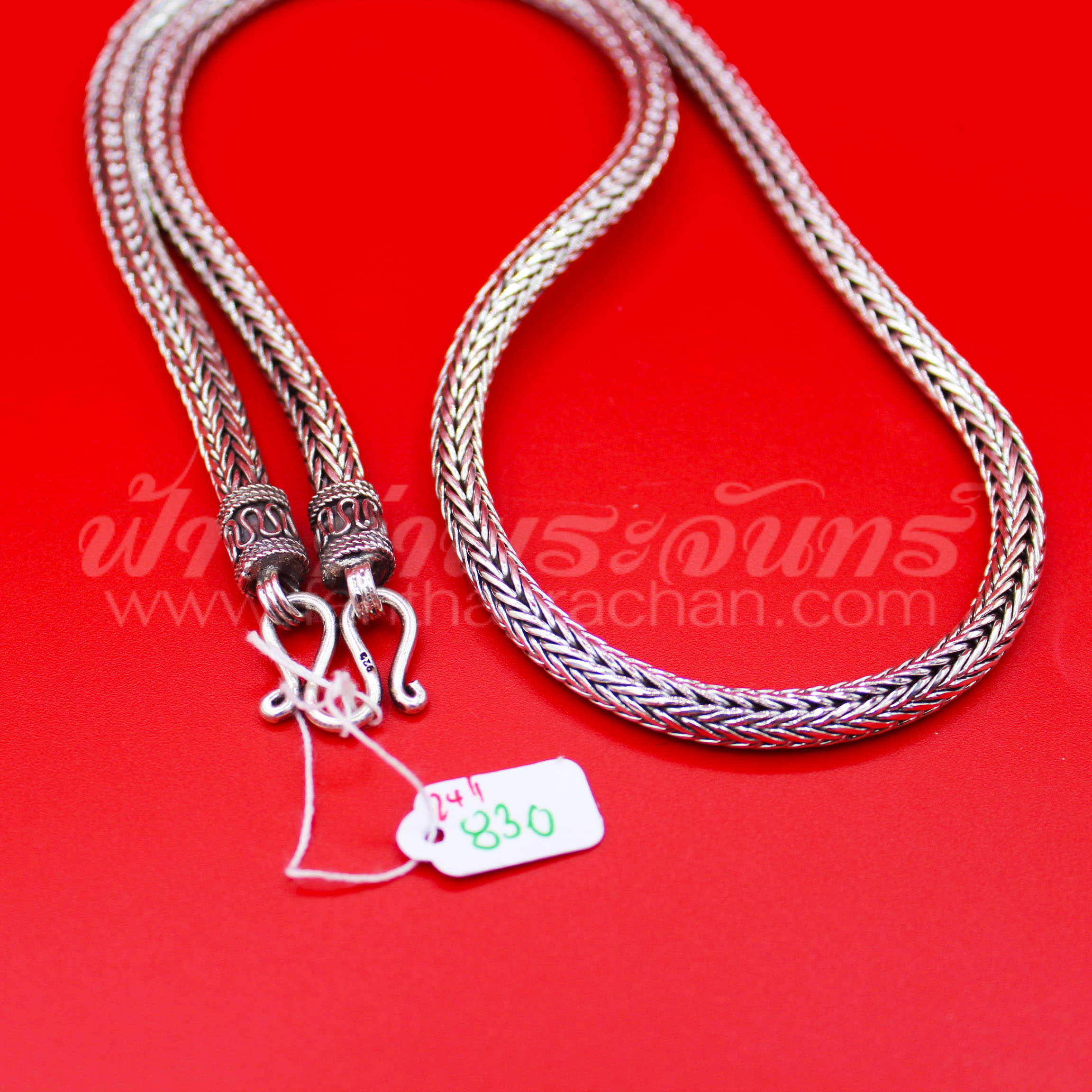 สร้อยคอเงินแท้ 92.5 ลายหกเสา หัวจรวด รมดำ