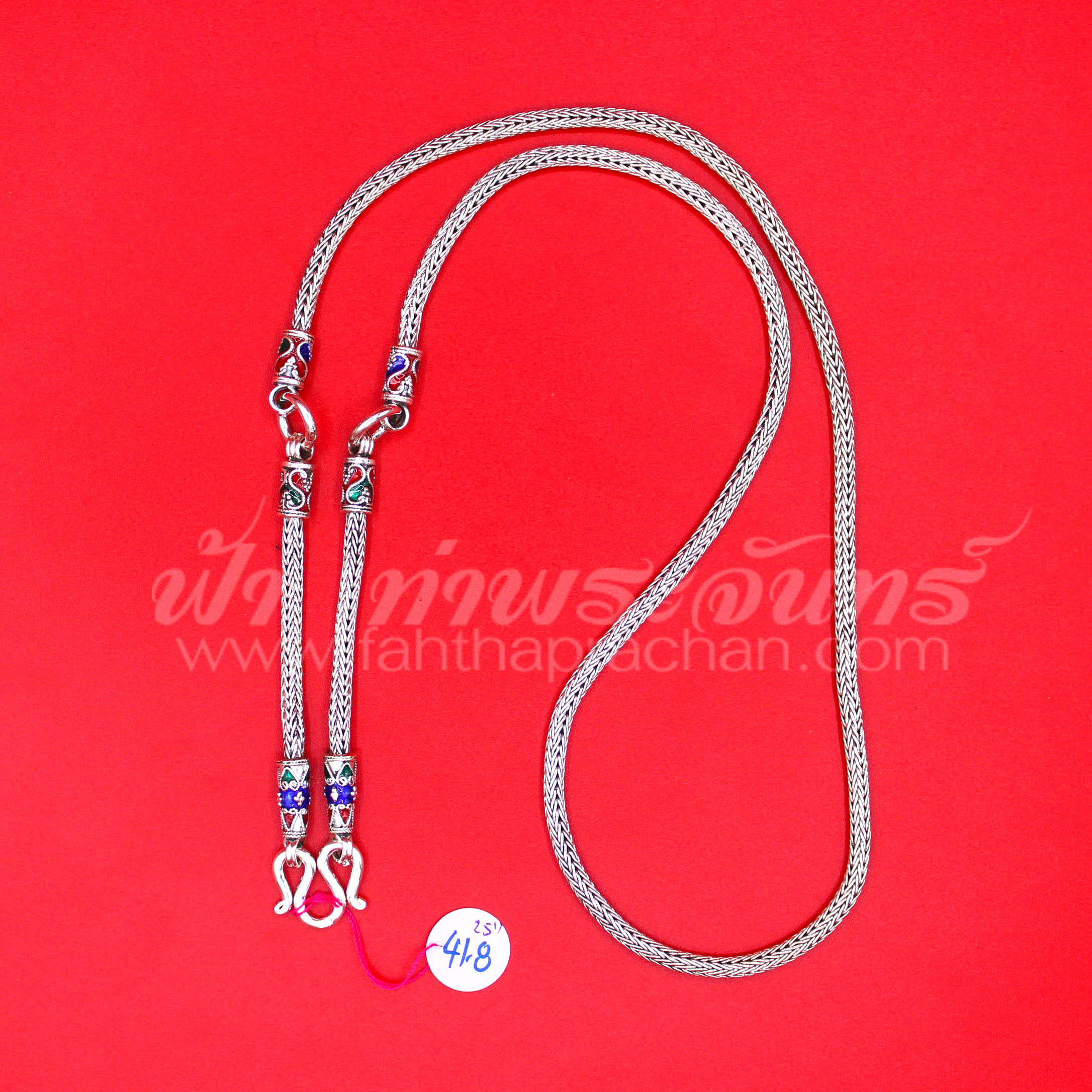 สร้อยคอเงินแท้ 92.5 ลายหกเสา หัวจรวดลงยา รมดำ แบบ 3 ห่วง