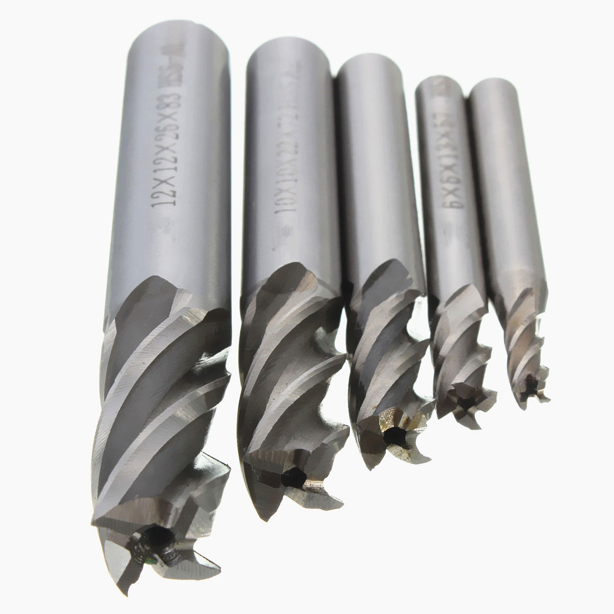 5Pcs HSS CNC Straight Shank 4 Flute End Mill Cutter Drill Bit Tool 4/6/8/10/12mm