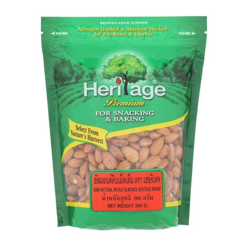 เม็ดอัลมอนด์ เฮอริเทจ เม็ดเต็ม 500 กรัม ราคา 340 Heritage Raw Whole Almonds 500 g. วิธีทำนมอัลมอนด์ วิธีทำ ชานมไข่มุก เจ วิธีทำ powerballs