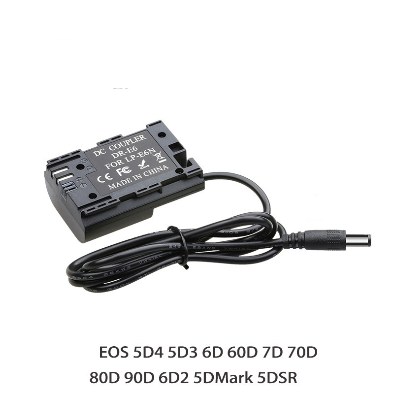 แบตเตอรี่ดัมมี่(แบตไลฟ์สด) ยี่ห้อ FB DC Coupler รุ่น LP-E6 สำหรับกล้อง CANON R5 R6 R 5D4 5D3 5D2 60D 7D 6D 60D 70D 80D