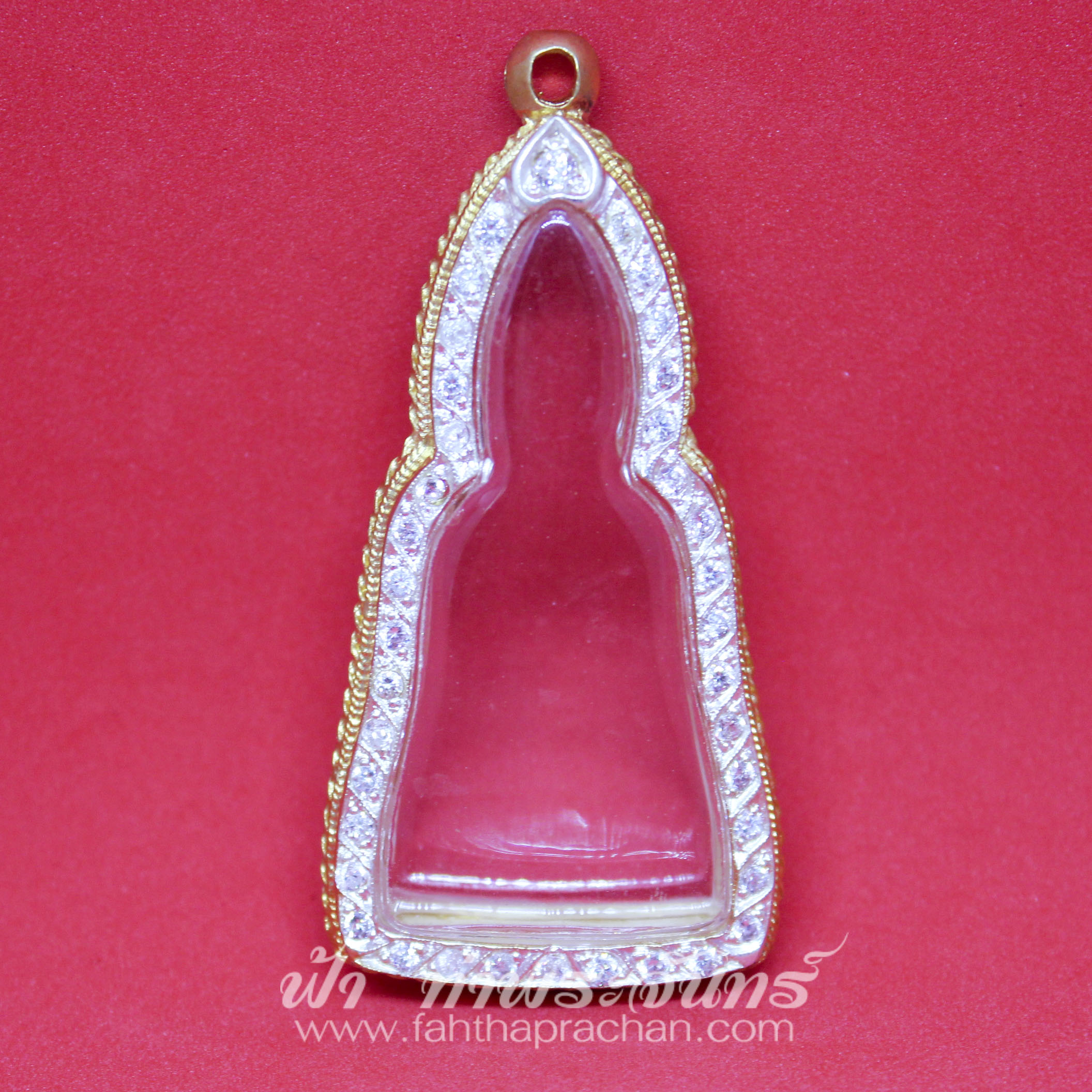 ตลับพระหูยาน ทองเหลือง ชุบทอง ฝังพลอยเต็ม