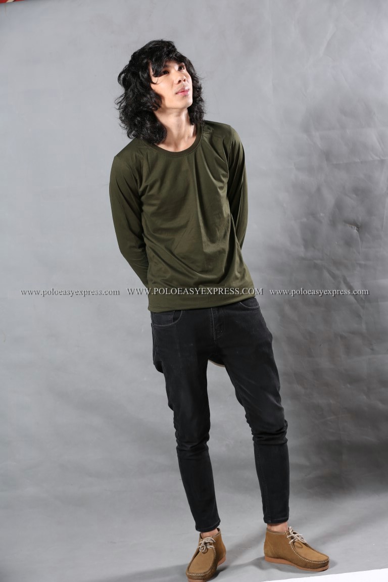 เสื้อยืด สีเขียวขี้ม้า คอกลม แขนยาว Size 2XL