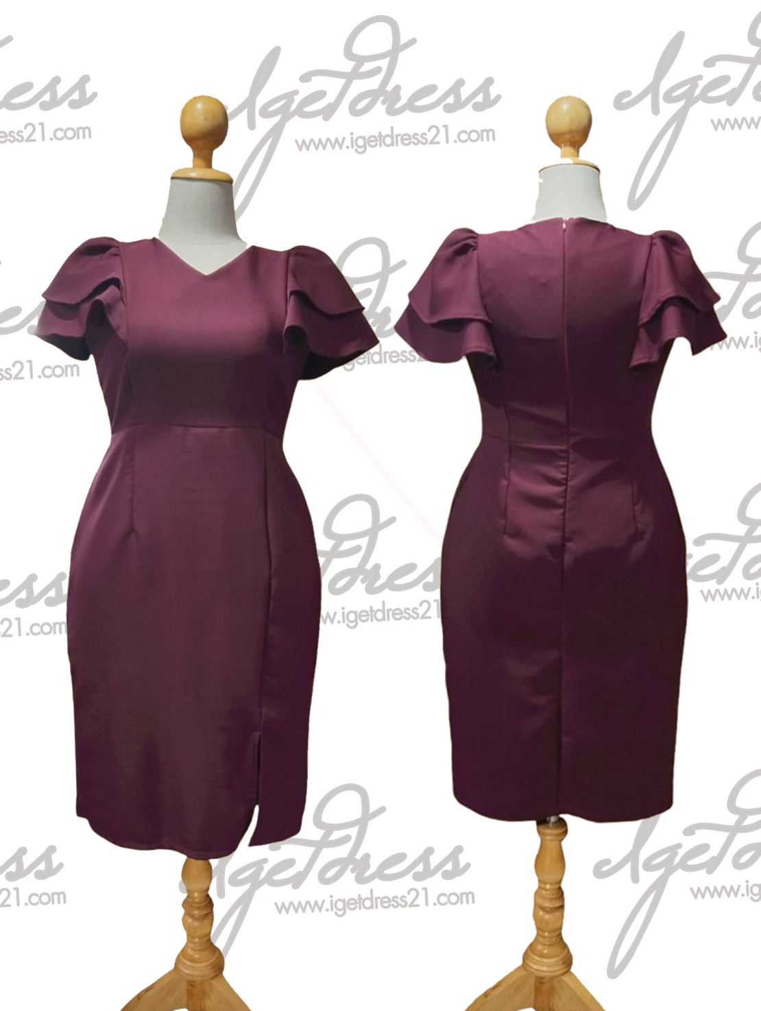 (PRE-LOVED) เดรสสั้นทรงสอบแขนระบายเลเยอร์ 2 ชั้น ผ้าบาร์บี้ สีแดง ไซส์ 2XL