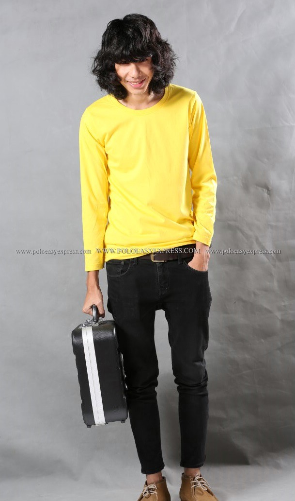 เสื้อยืด สีเหลือง คอกลม แขนยาว Size XL