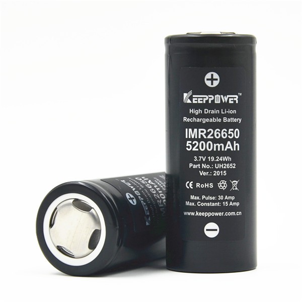 ถ่านชาร์จ แบตเตอรี่ Battery KeepPower KP IMR 26650 UH2652 3.7v 5200 mAh Rechargeable (ของแท้ 100 % เต็มความจุ คุณภาพสูง)