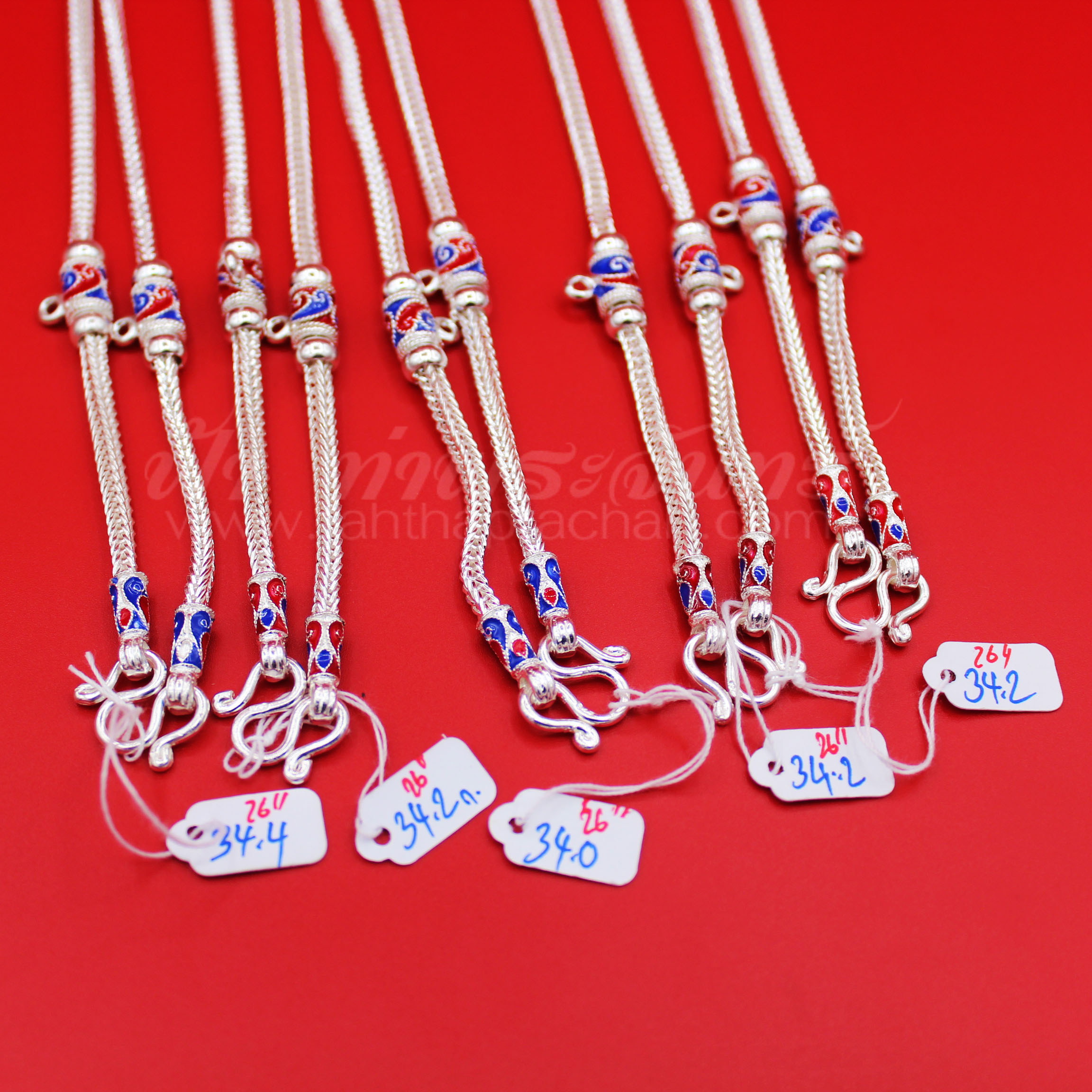 สร้อยคอเงินแท้ 92.5 ลายสี่เสา หัวจรวด ลงยา แบบสามห่วง