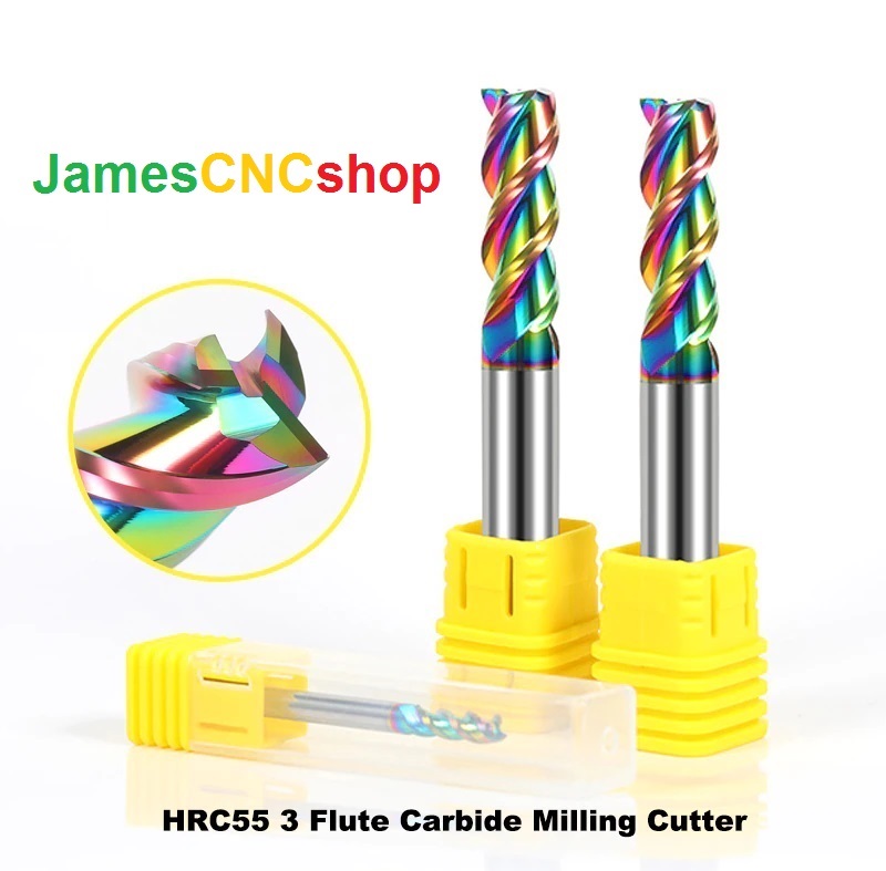 HRC55 3ฟัน เครือบสีรุ้ง CNC คาร์ไบด์ End Mill ตัดอลูมิเนียมตัดไม้อะคริลิคพลาสติกทองแดงตัดเครื่องมือ CNC Tools Maching เครื่องกัด Endmils