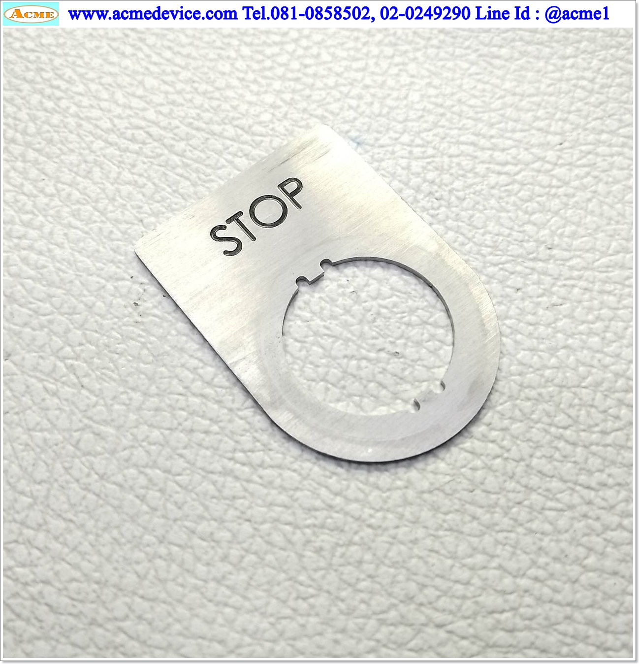 Name plate ตู้คอนโทรล STOP, Dai 22 mm. ขนาด 34 x 47 x 1.0 mm