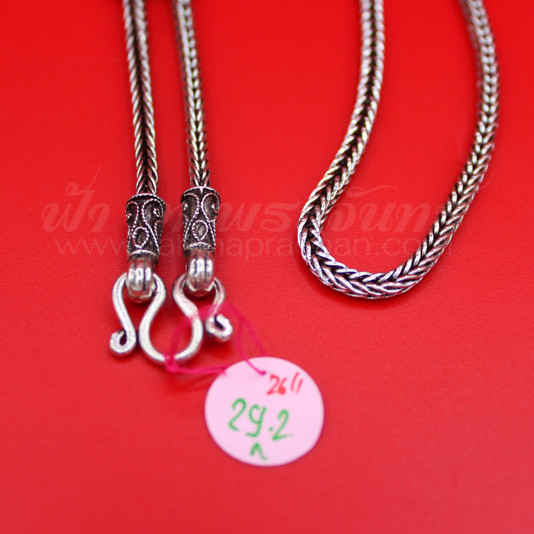 สร้อยคอเงินแท้ 92.5 ลายสี่เสา หัวจรวด รมดำ แบบ 3 ห่วง