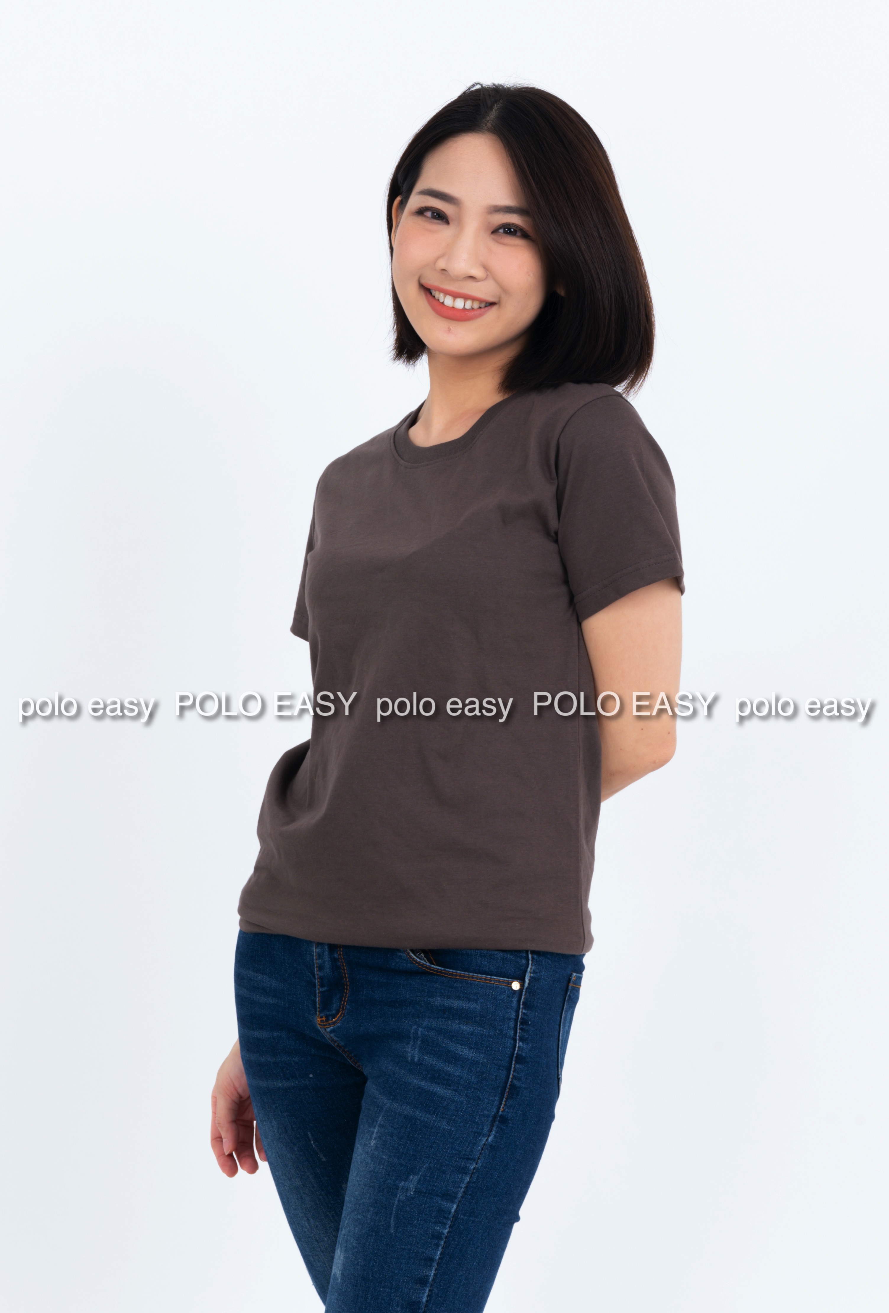 S เสื้อยืด สีเทาเข้ม คอกลม แขนสั้น Size S