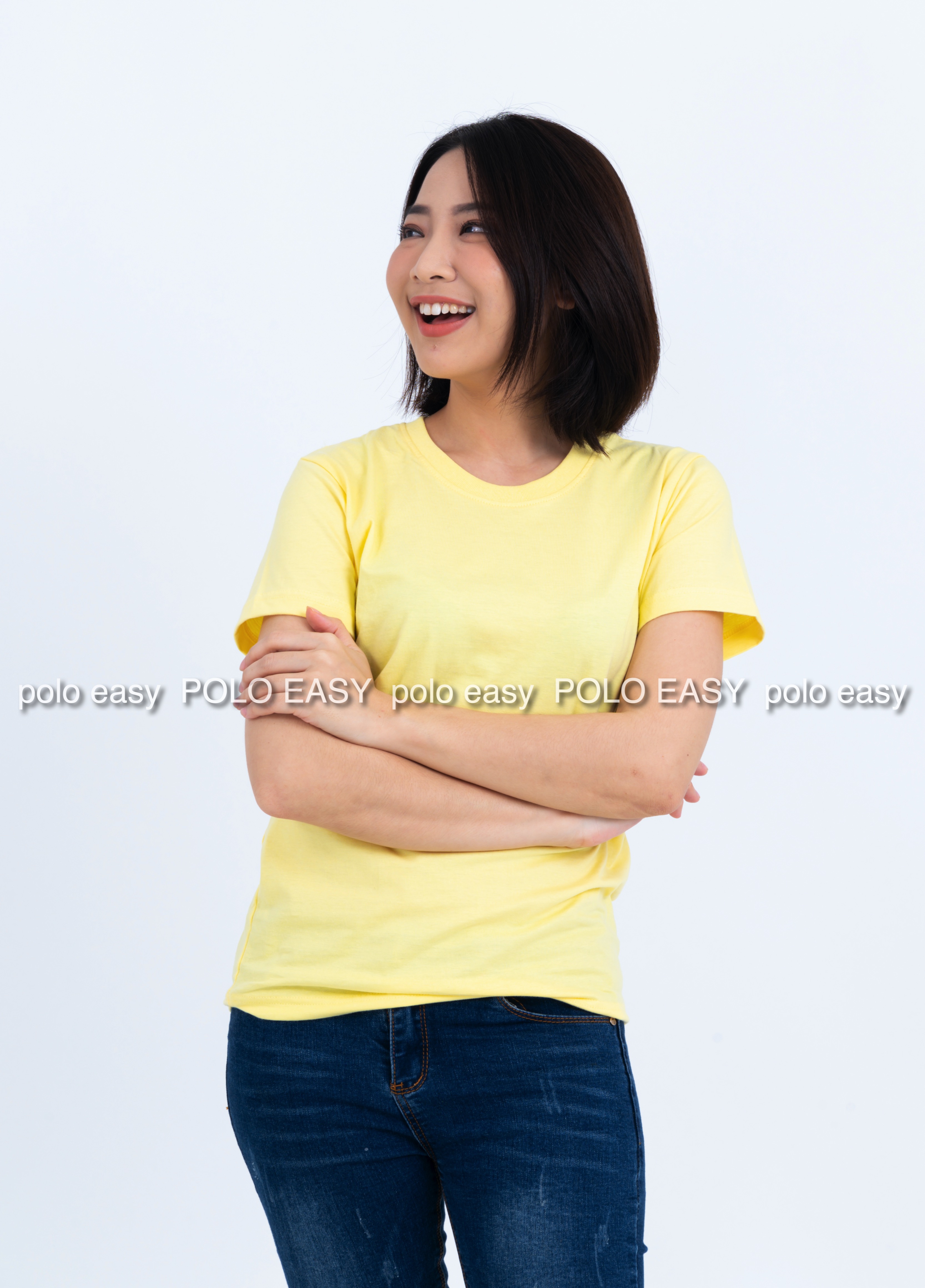 4XL เสื้อยืด สีเหลืองพาสเทล คอกลม แขนสั้น Size 4XL