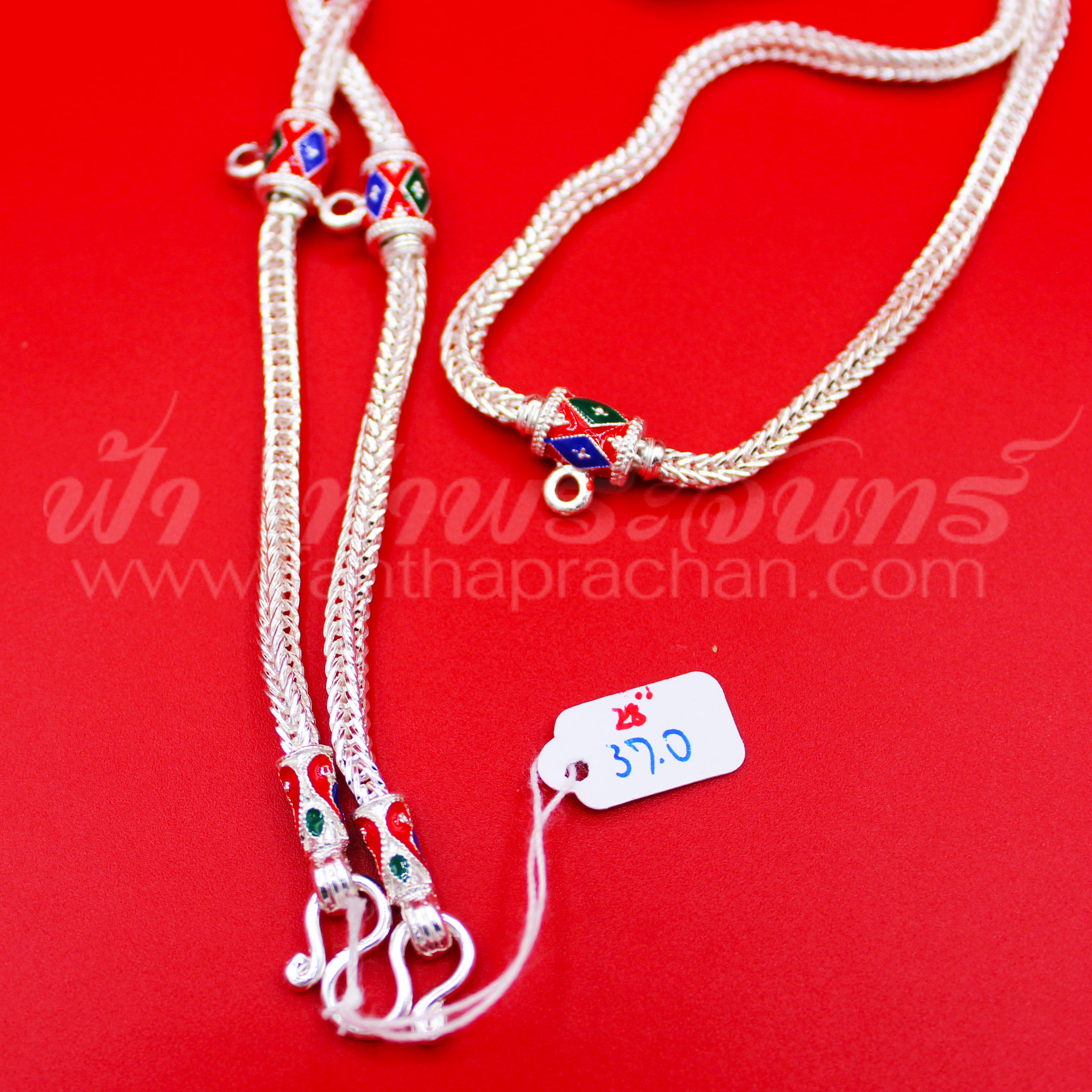 สร้อยคอเงินแท้ 92.5 ลายสี่เสา หัวจรวด ลงยา แบบสามห่วง มีห่วงหลัง