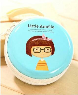 ที่เก็บสายหูฟัง/สายชาร์จ ลายเด็กหญิง สีฟ้า น่ารัก
