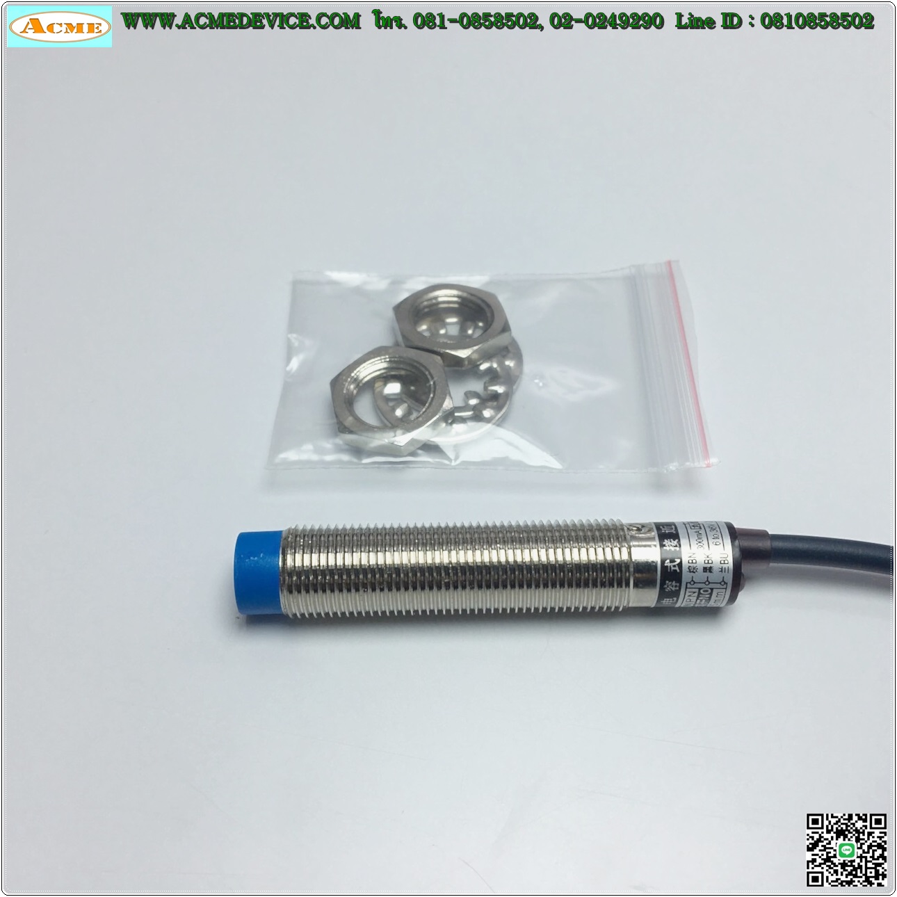 Proximity Chiqigi รุ่น CJM12M-5N1, M12, ระยะ 5mm, 3wire, NPN, NO, Unshielded, Capacitive