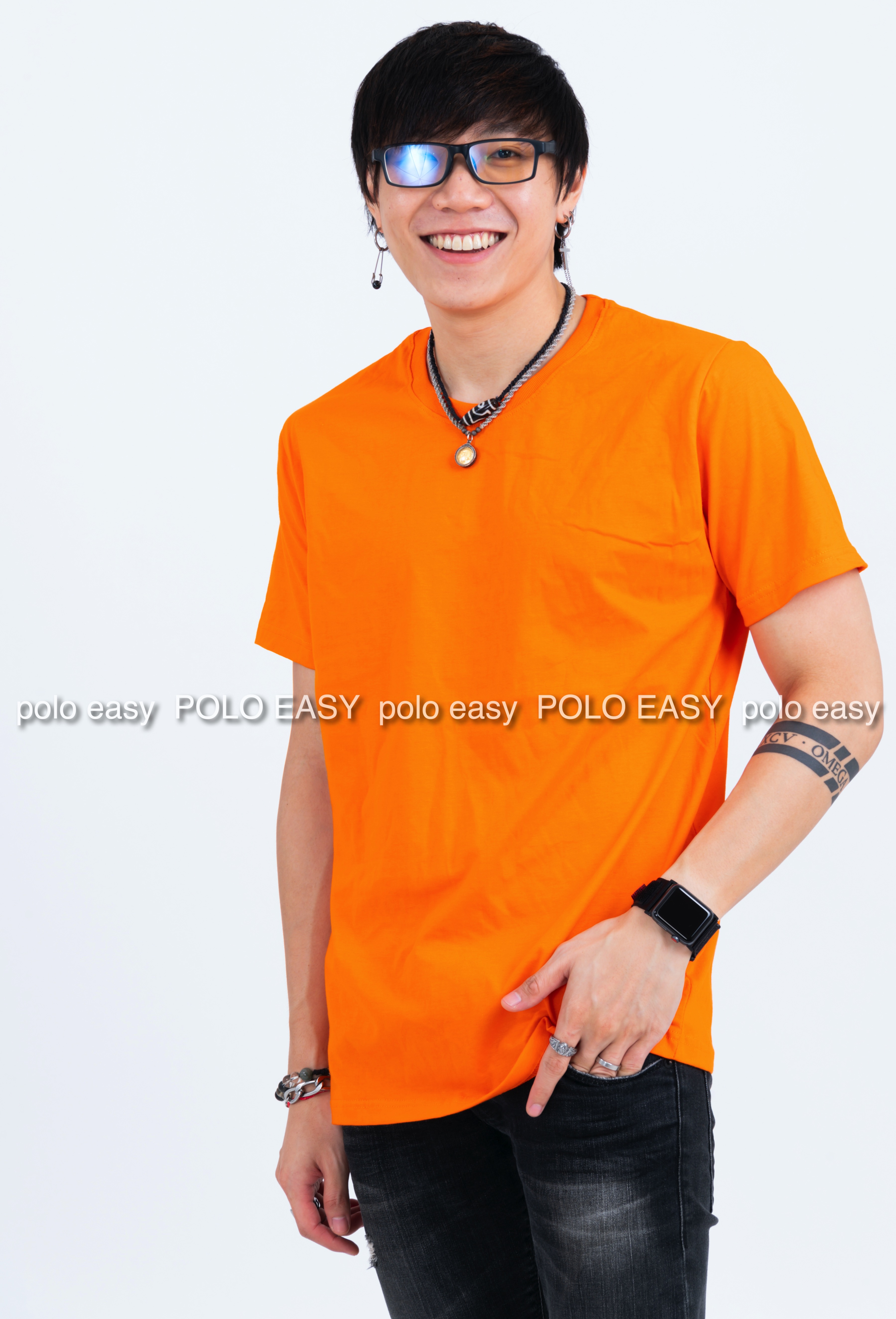 XL เสื้อยืด สีส้ม คอกลม แขนสั้น Size XL