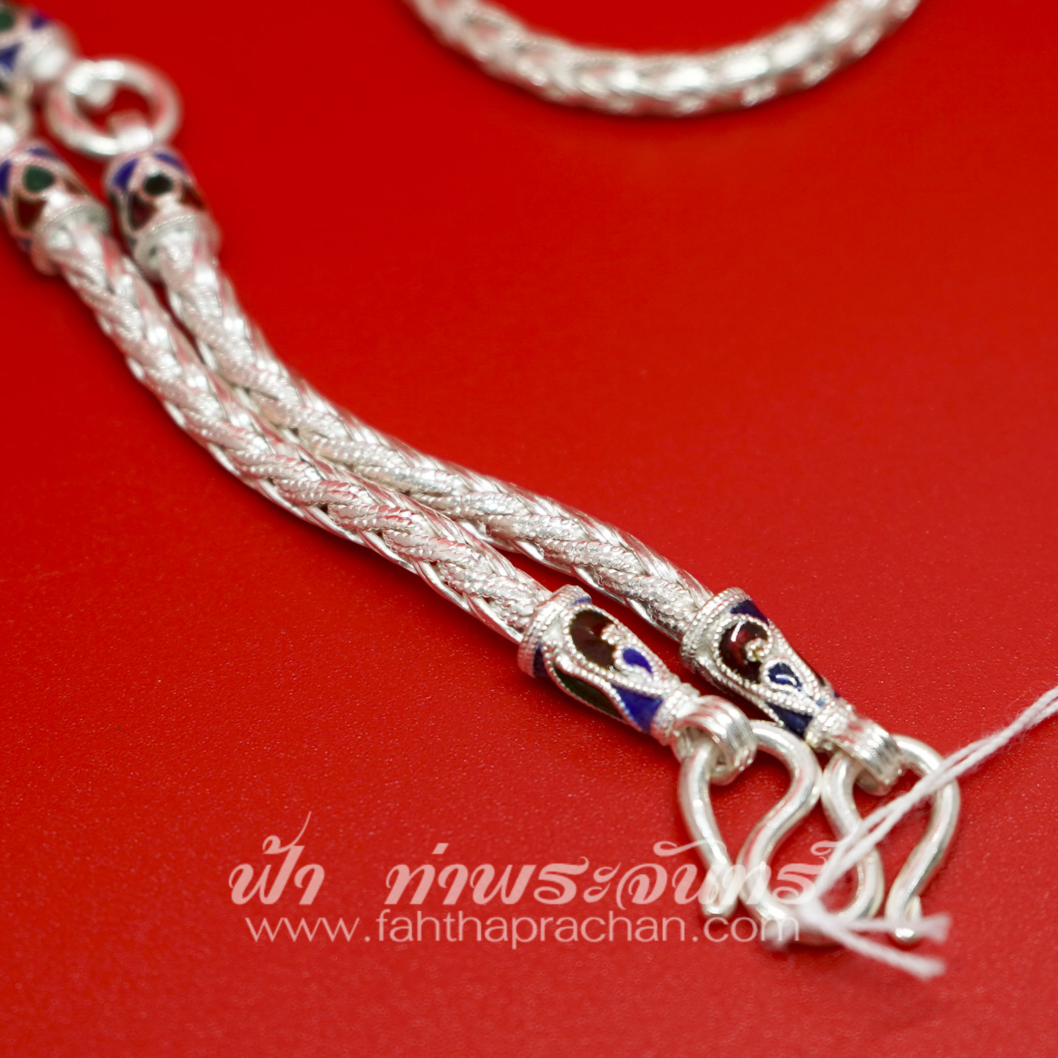 สร้อยคอเงินแท้ 92.5 ลายหกเสา หัวจรวด ลงยา 3 ห่วง