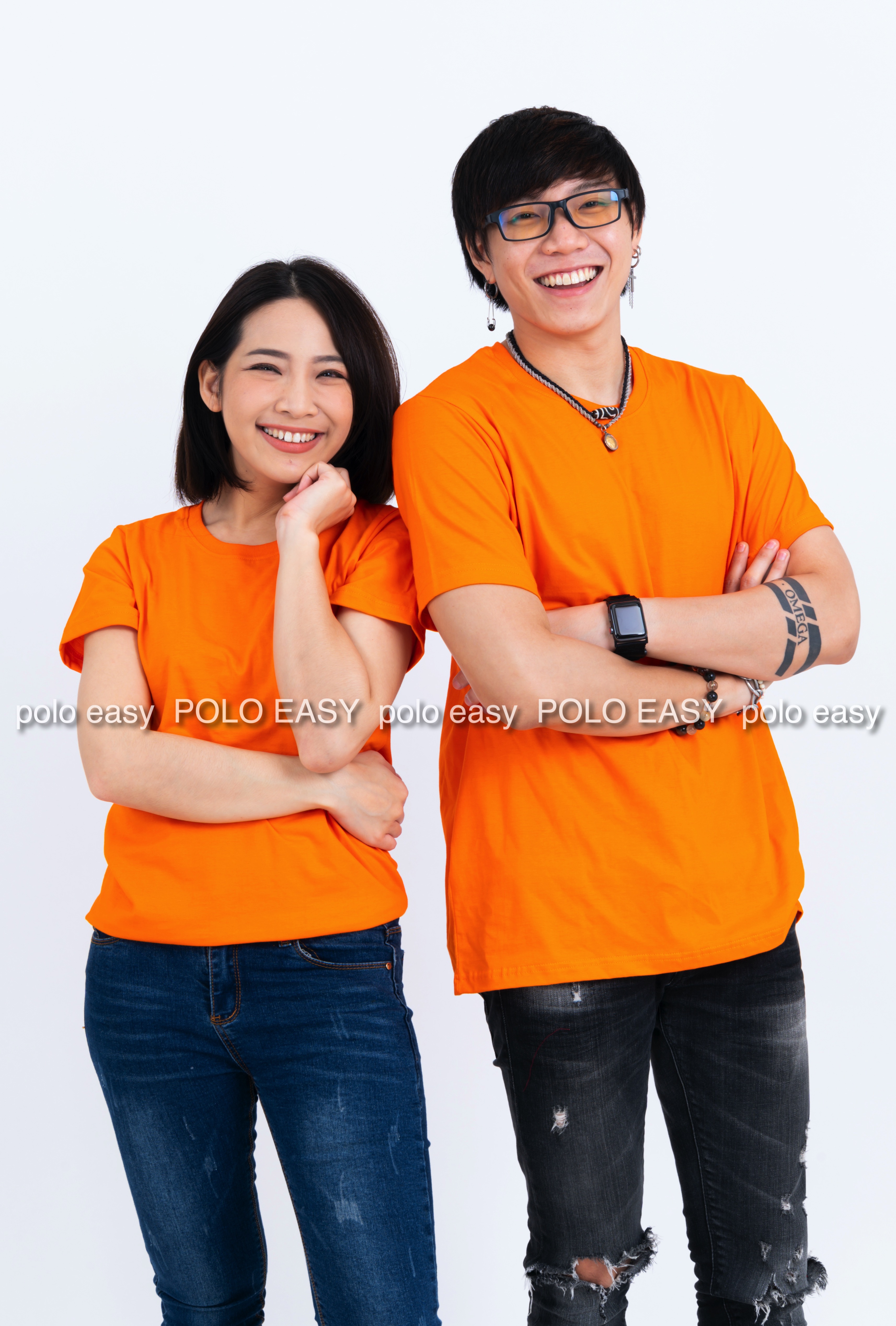 3XL เสื้อยืด สีส้ม คอกลม แขนสั้น Size 3XL