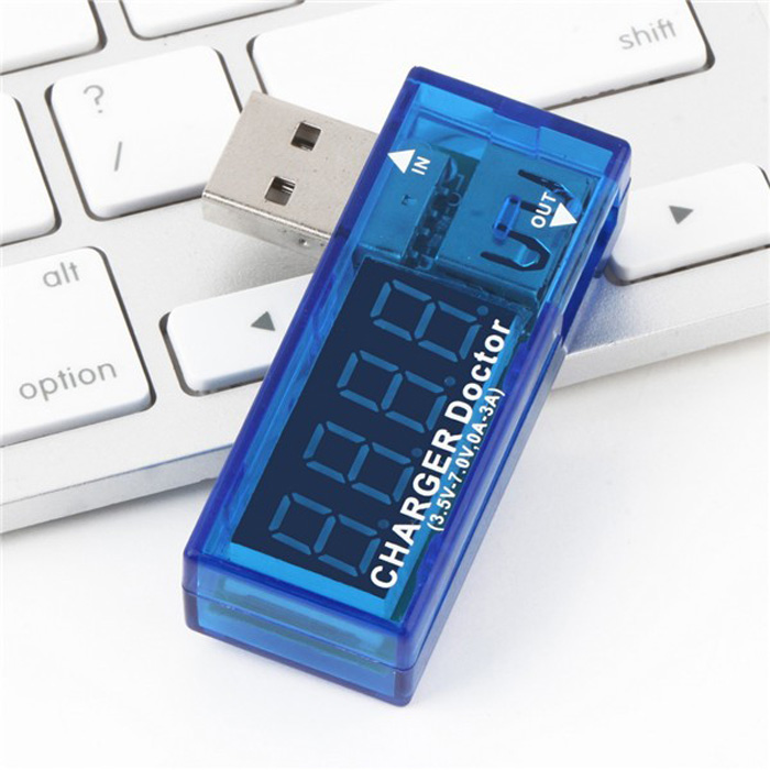 ตัววัดกระแสและแรงดันไฟฟ้าพอต USB แบบดิจิตอล (CHARGER Doctor for USB Port 3.5V - 7.0V, 0A - 3A)