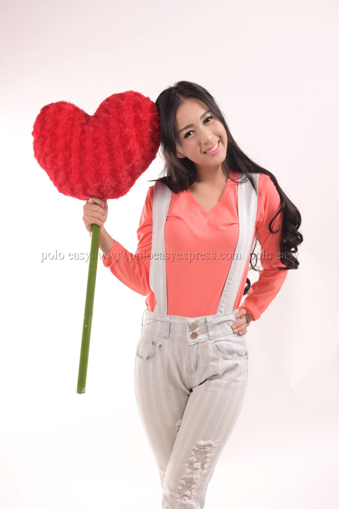 เสื้อยืด สีโอลโรส คอวี แขนยาว Size 3XL
