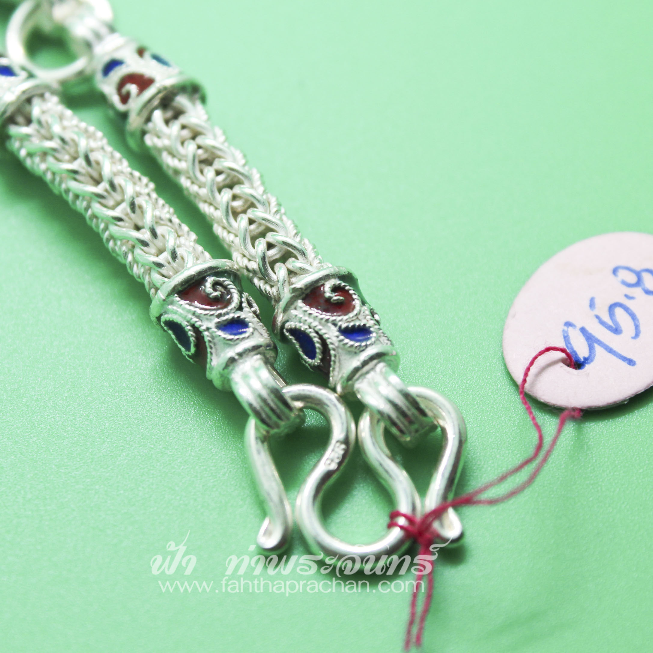 สร้อยคอเงิน ลายหางกระรอก ข้อลงยา แบบ 5 ห่วง