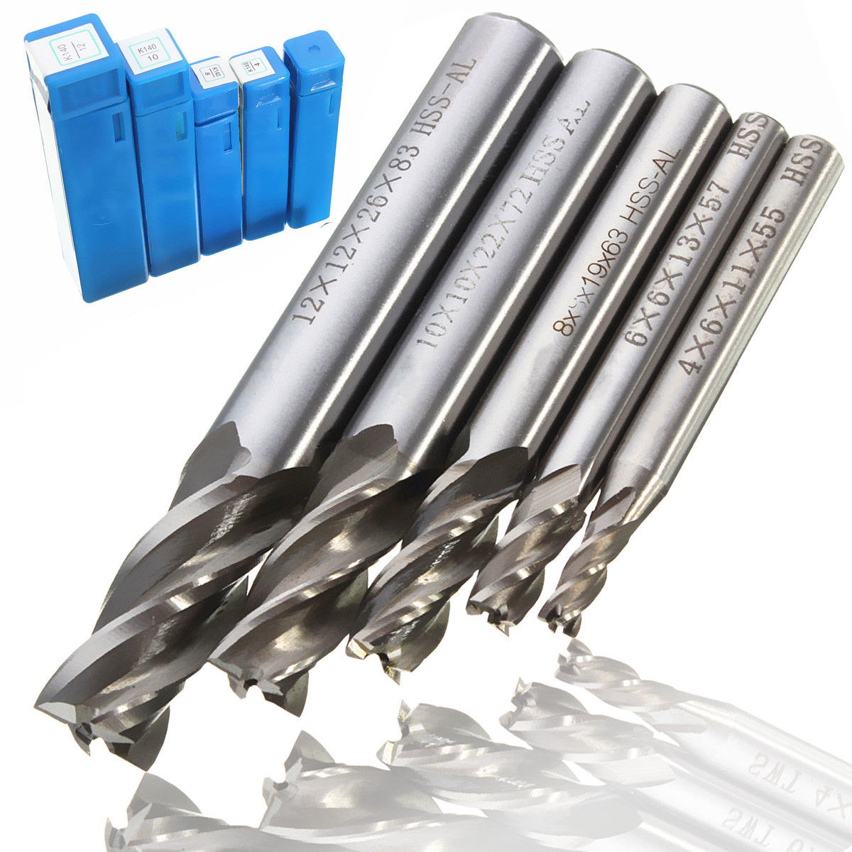 5Pcs HSS CNC Straight Shank 4 Flute End Mill Cutter Drill Bit Tool 4/6/8/10/12mm