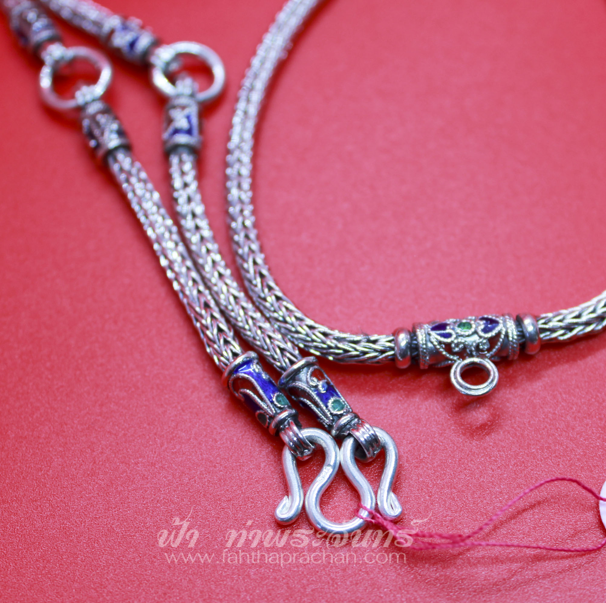 สร้อยคอเงินแท้ 92.5 ลายหัวจรวด ลงยา รมดำ แบบ 5 ห่วง