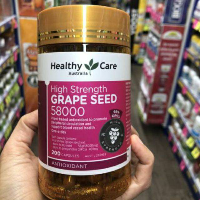 แพ็คเก็จใหม่ล่าสุด สารสกัดเมล็ดองุ่นHealthy Care 58000 mg. opc สูง 460 mg.ทานเพื่อผิวกระจ่างใส และสุขภาพดี