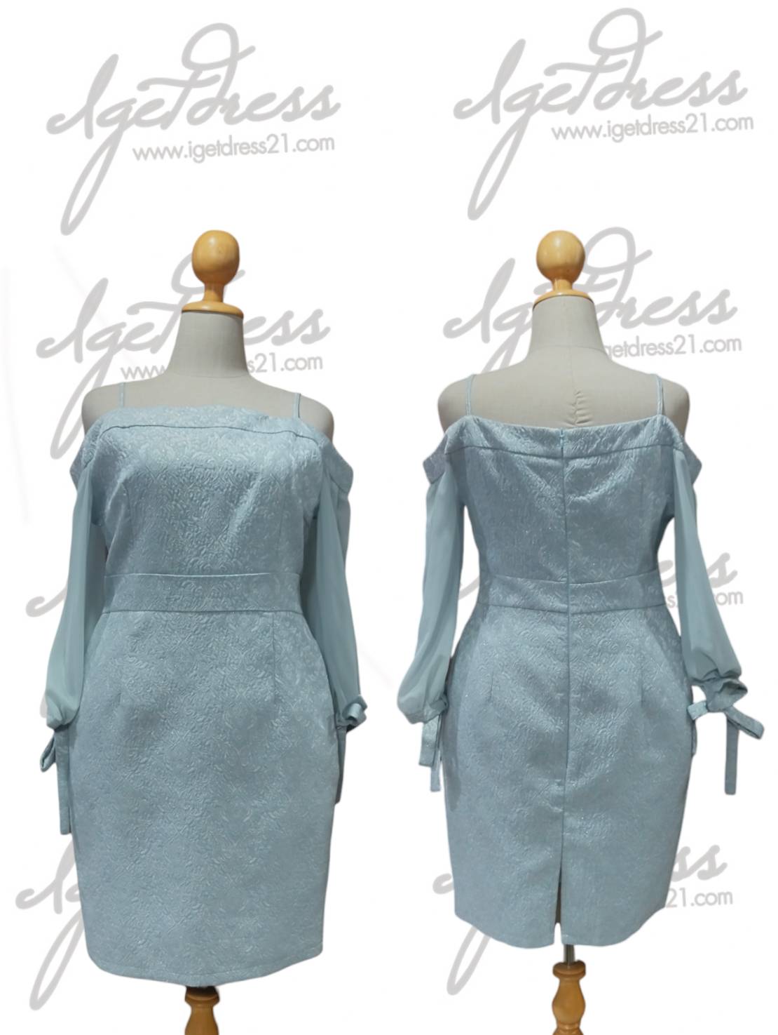 (PRE-LOVED) สั้นสายเดี่ยวแขนชีฟองยาวผ้าลายสอบ (3XL) มือ2