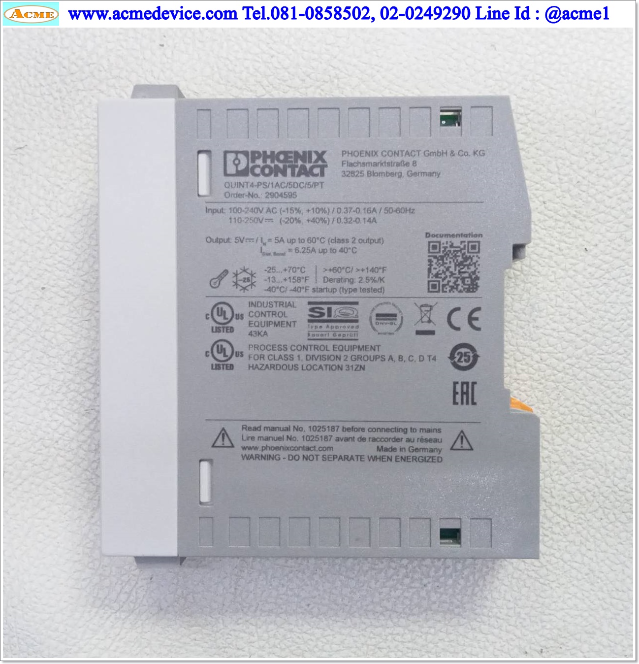 Power Supply Phoenix Contact รุ่น QUINT4-PS/1AC/5DC/5/PT, Output 5V, 5A, 25W