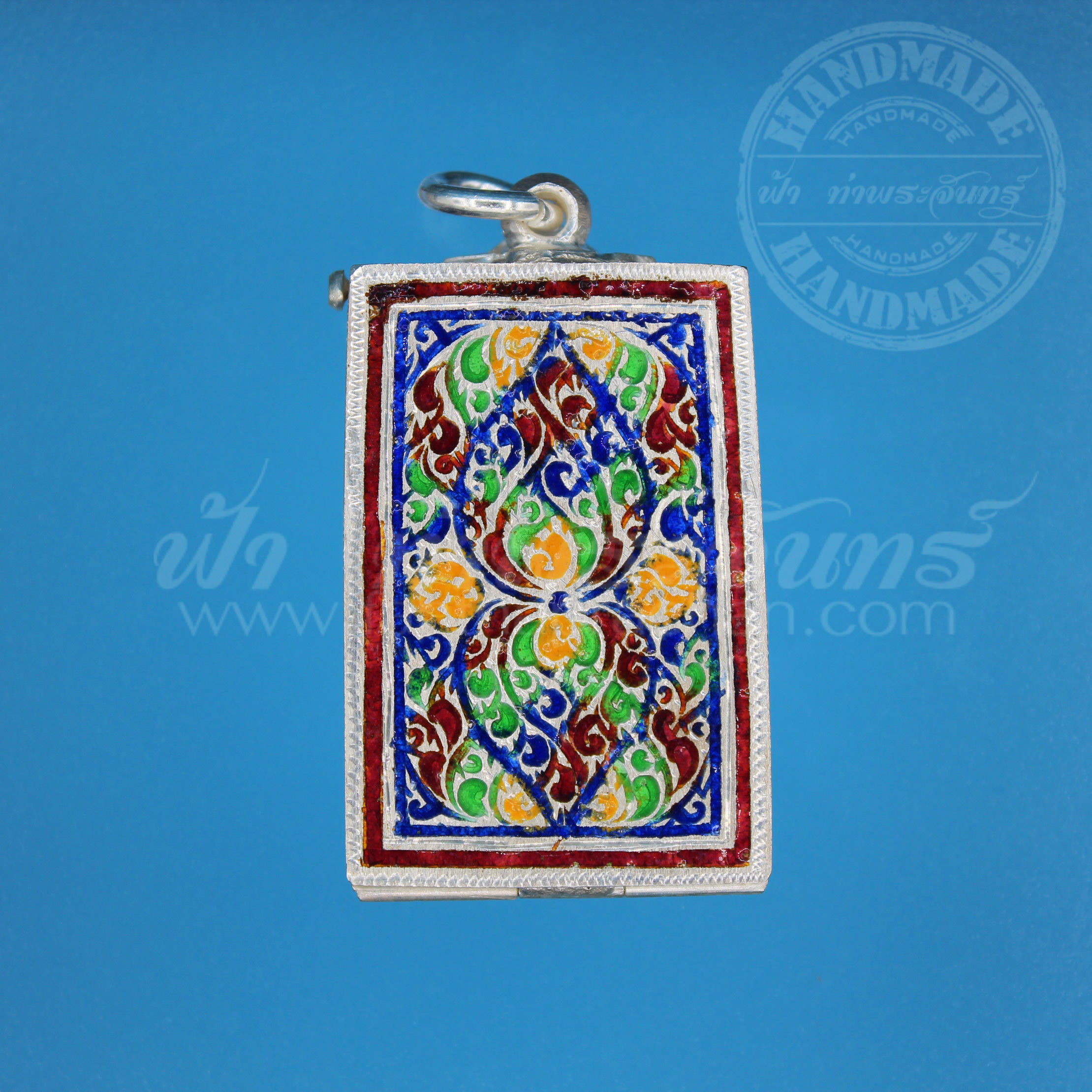 ตลับสมเด็จ ปิดหลัง เงินแกะลาย ลงยา 92.5%