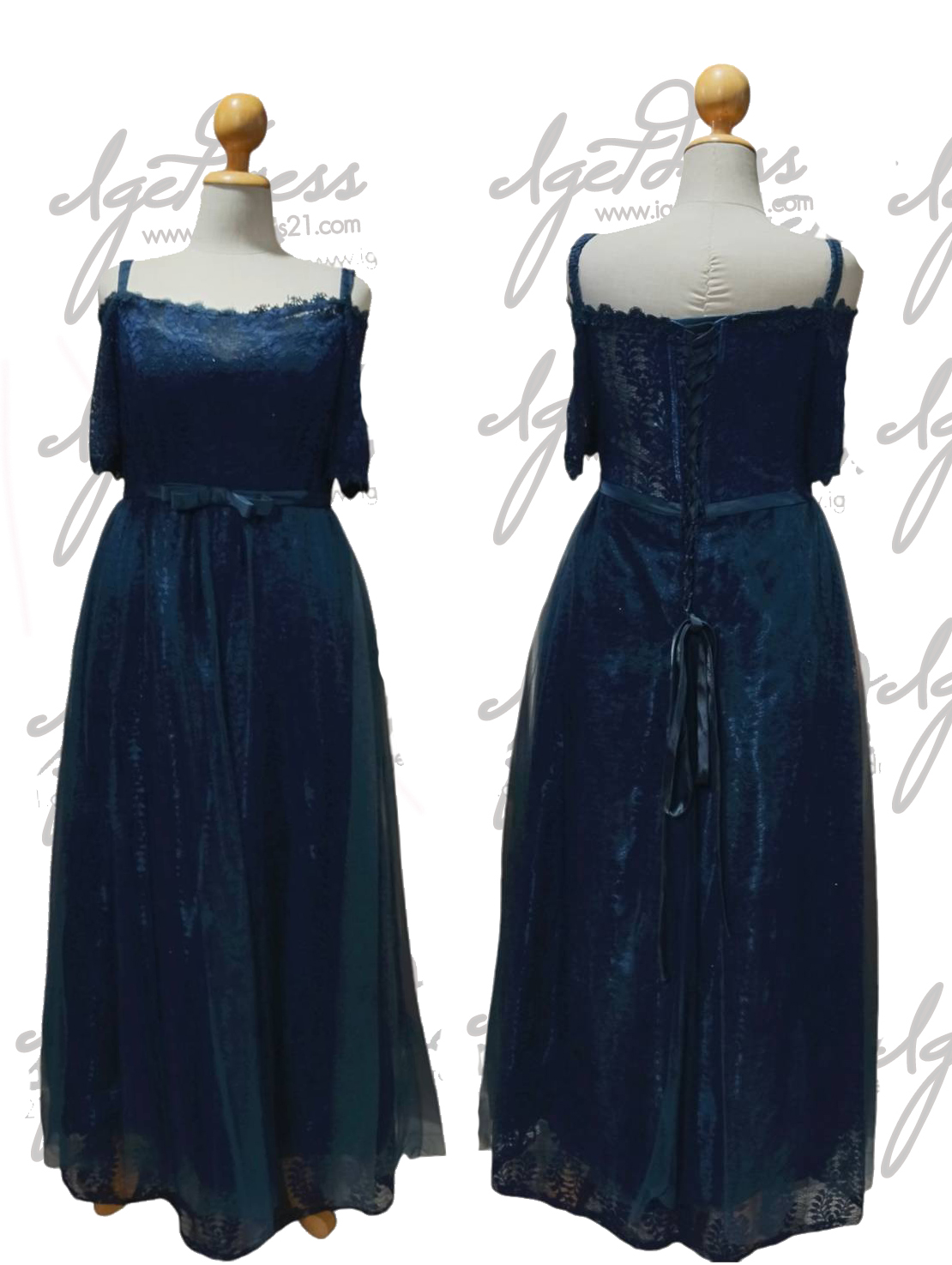 (PRE-LOVED) ราตรียาวลูกไม้ผ้ามุ้งมีแขน2XL