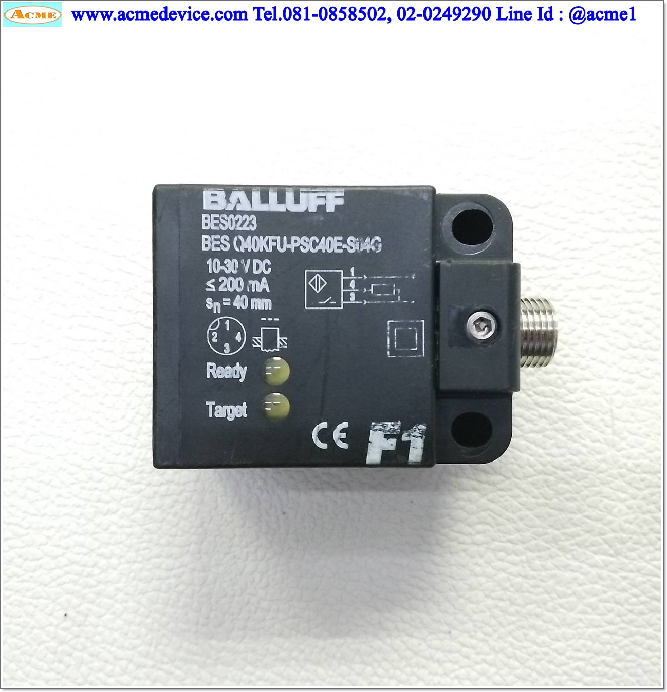 Proximity Balluff รุ่น BES Q40KFU-PSC40E-S04G, ระยะ 40 mm., PNP, NO, Inductive