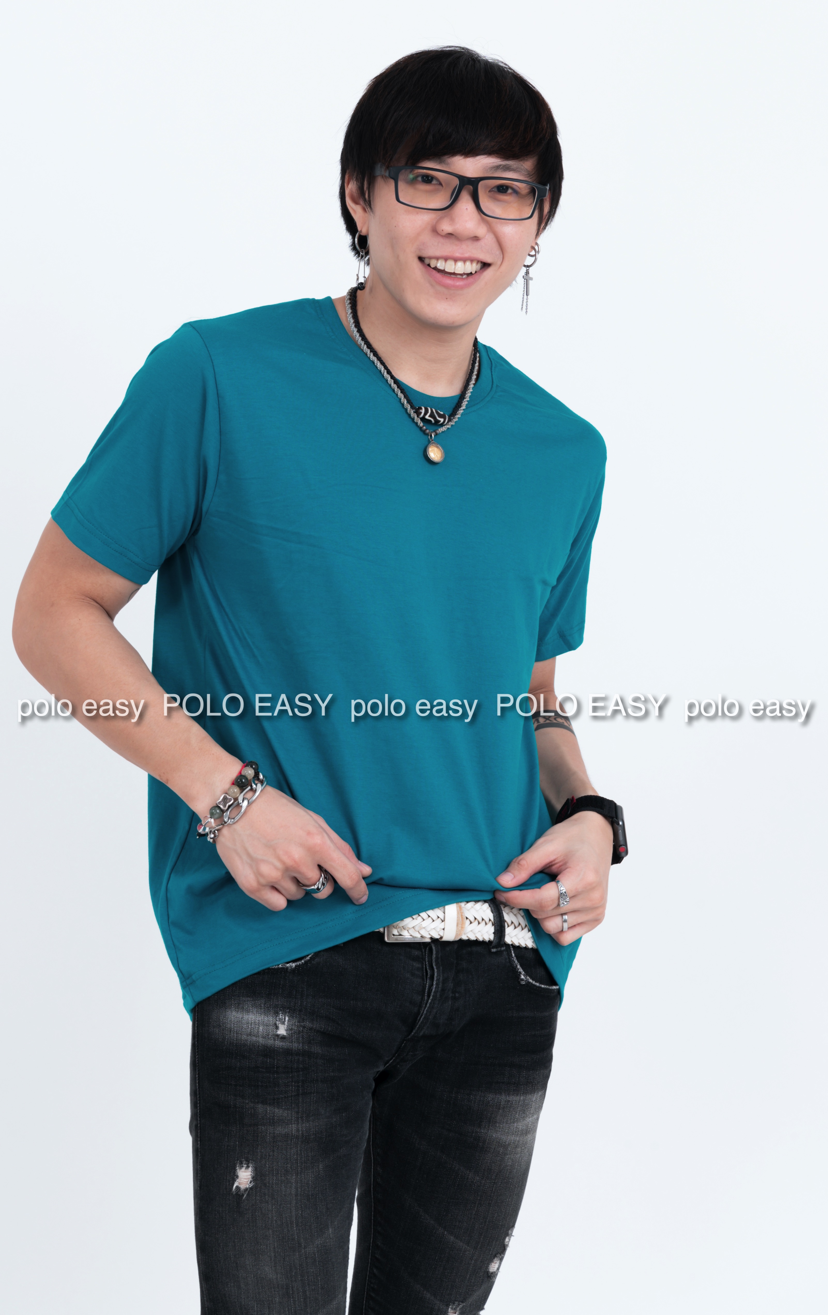 L เสื้อยืด สีเขียวหยก คอกลม แขนสั้น Size L