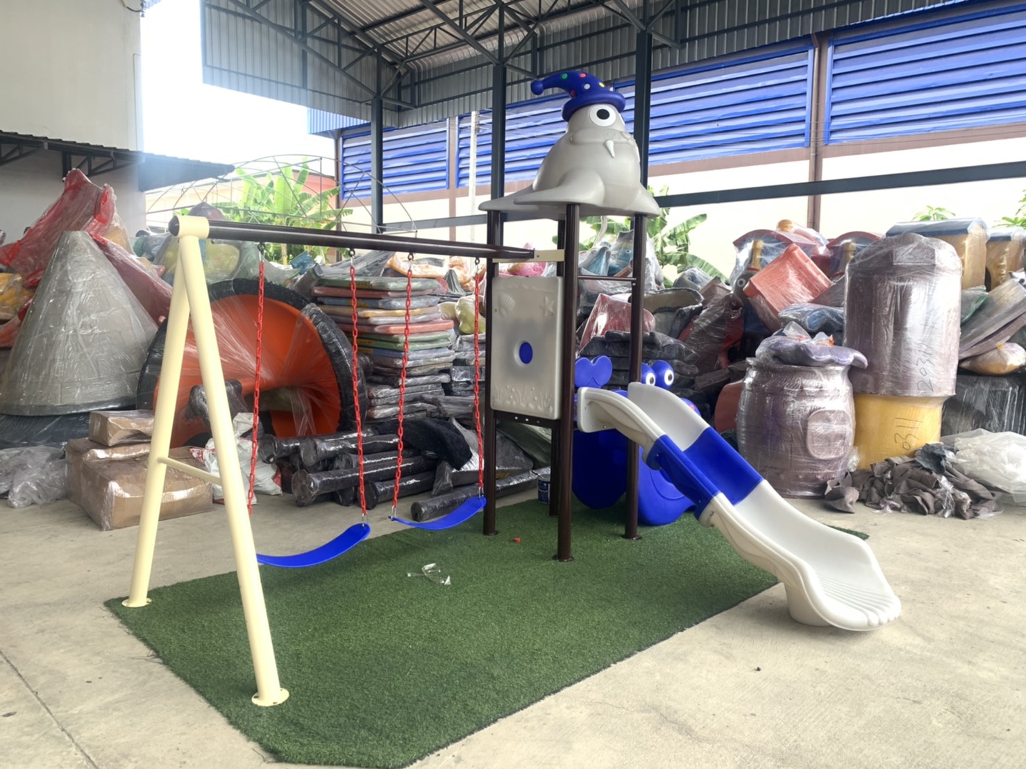 เครื่องเล่นสนาม ชุด เจ้าวอลรัสพร้อมชิงช้า เครื่องเล่นสร้างจินตนาการ