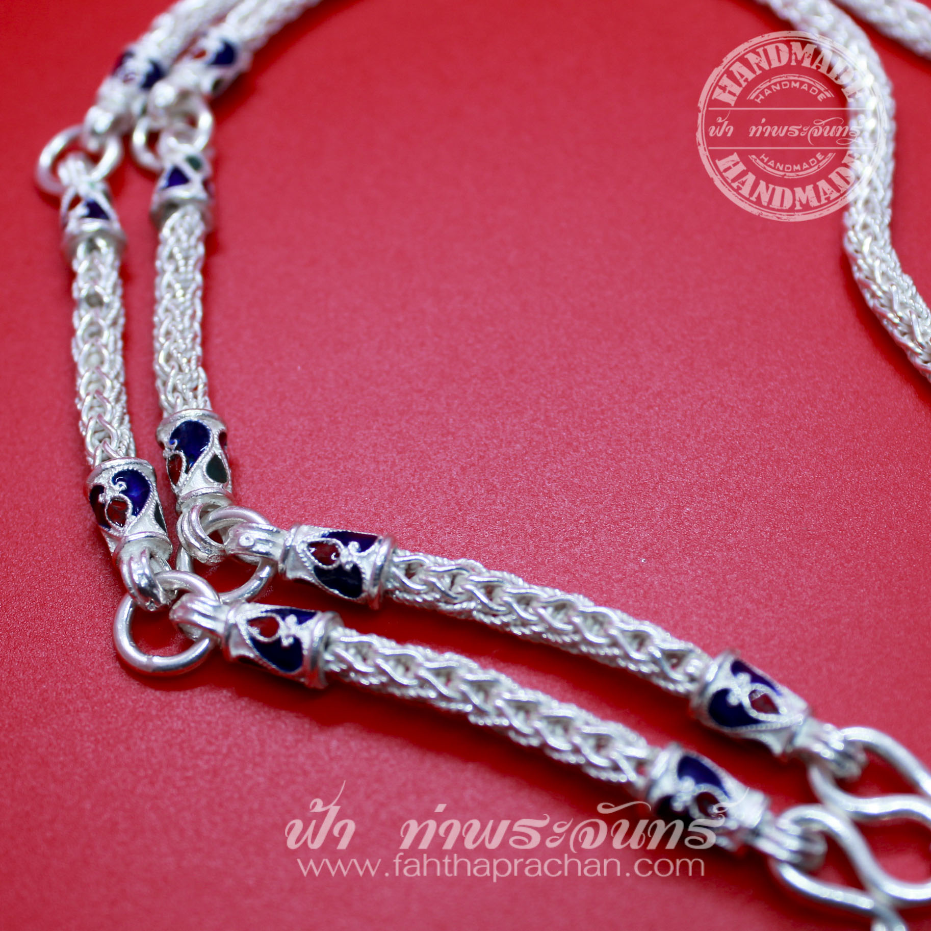 สร้อยคอเงินแท้ 92.5 ลายหางกระรอก ลงยา แบบ 5 ห่วง