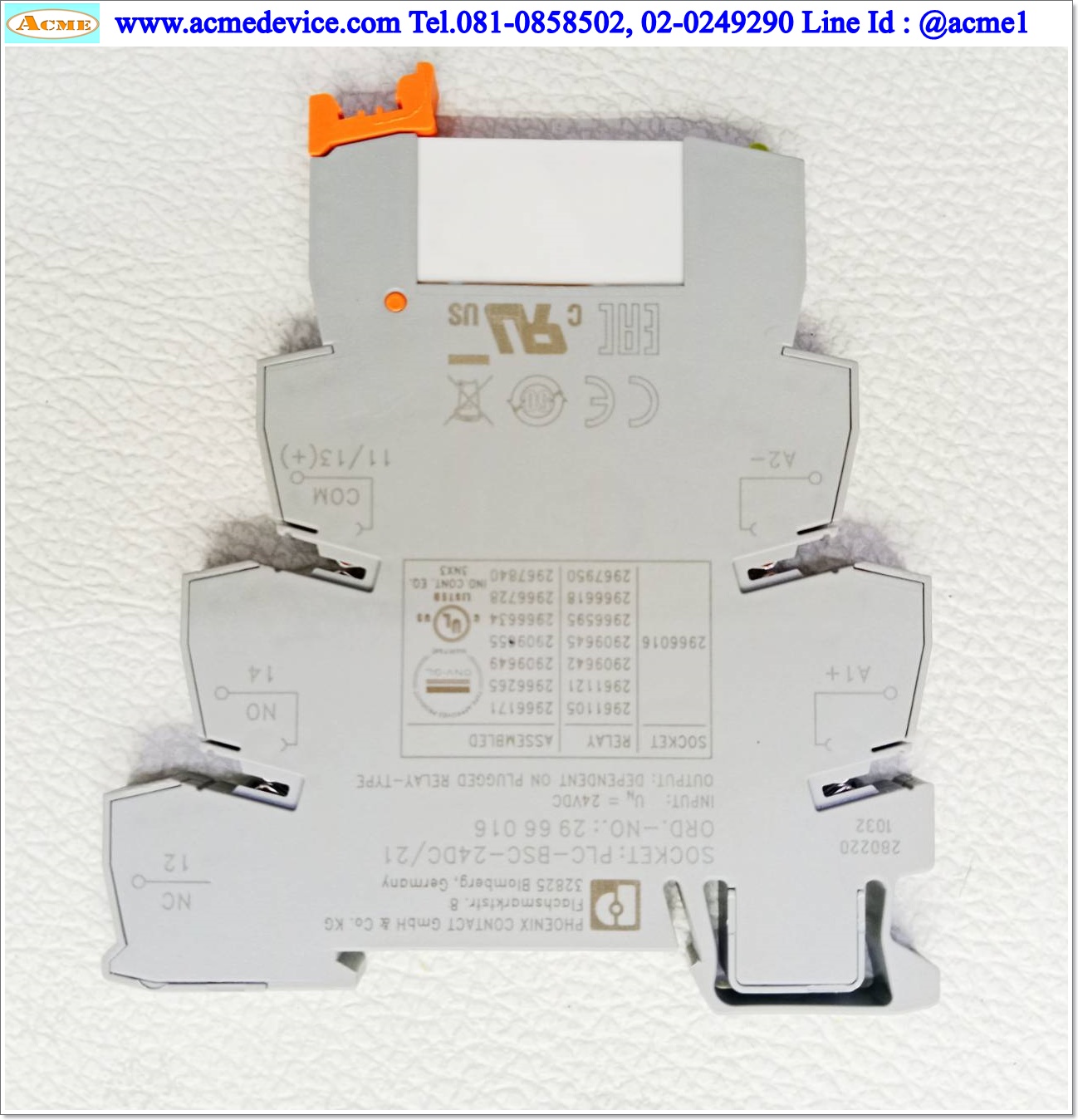 Relay Phoenix Contact รุ่น 2961105 + Socket PLC-BSC-24DC/21, Coil 24Vdc, 6A