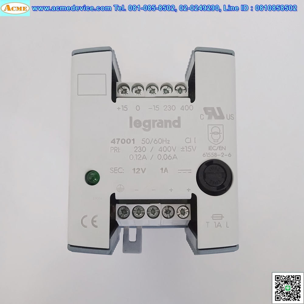 Power Supply legrand รุ่น 47001, Output 12V, 1A, 12W, Power Input 230/400Vac