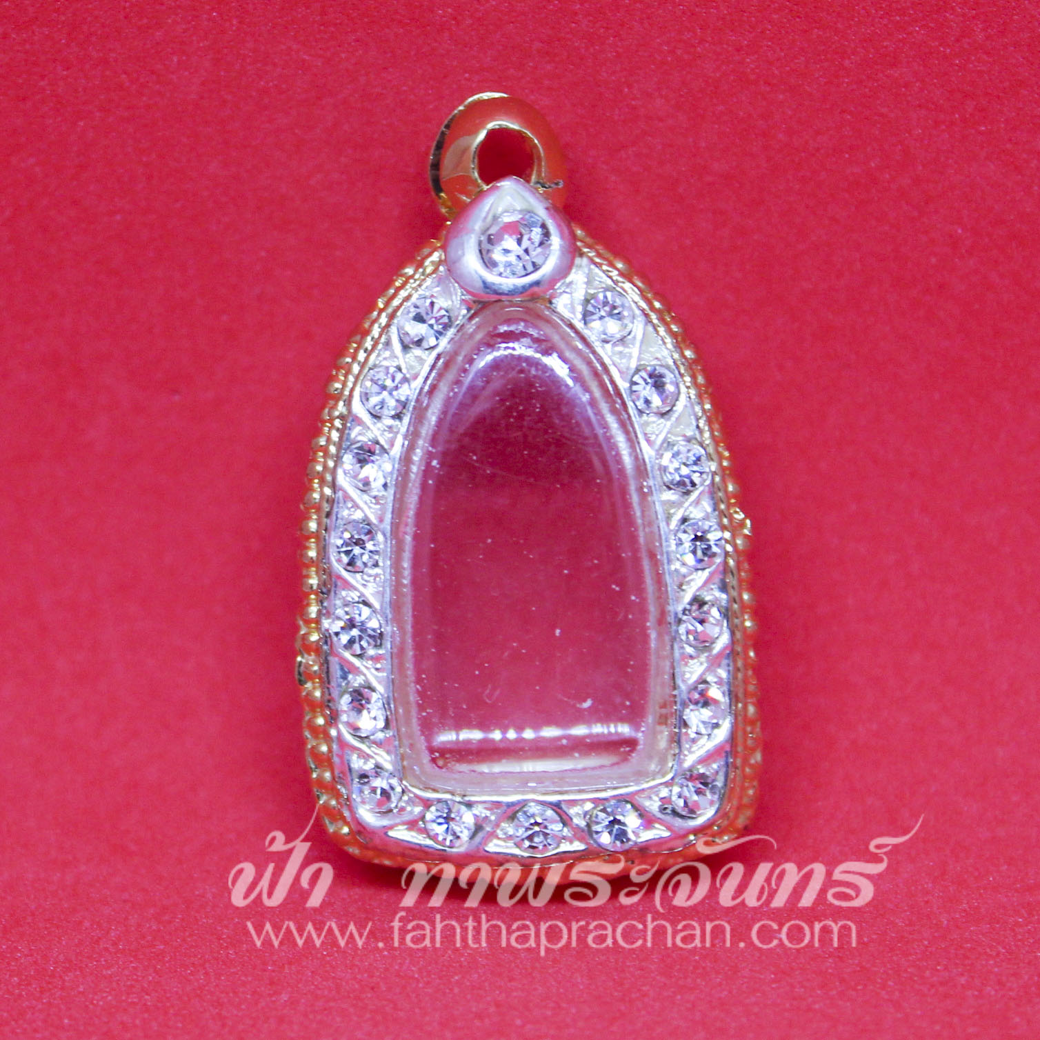 ตลับพระรอด ทองเหลือง ลงยา ชุบทอง ฝังพลอยเต็ม