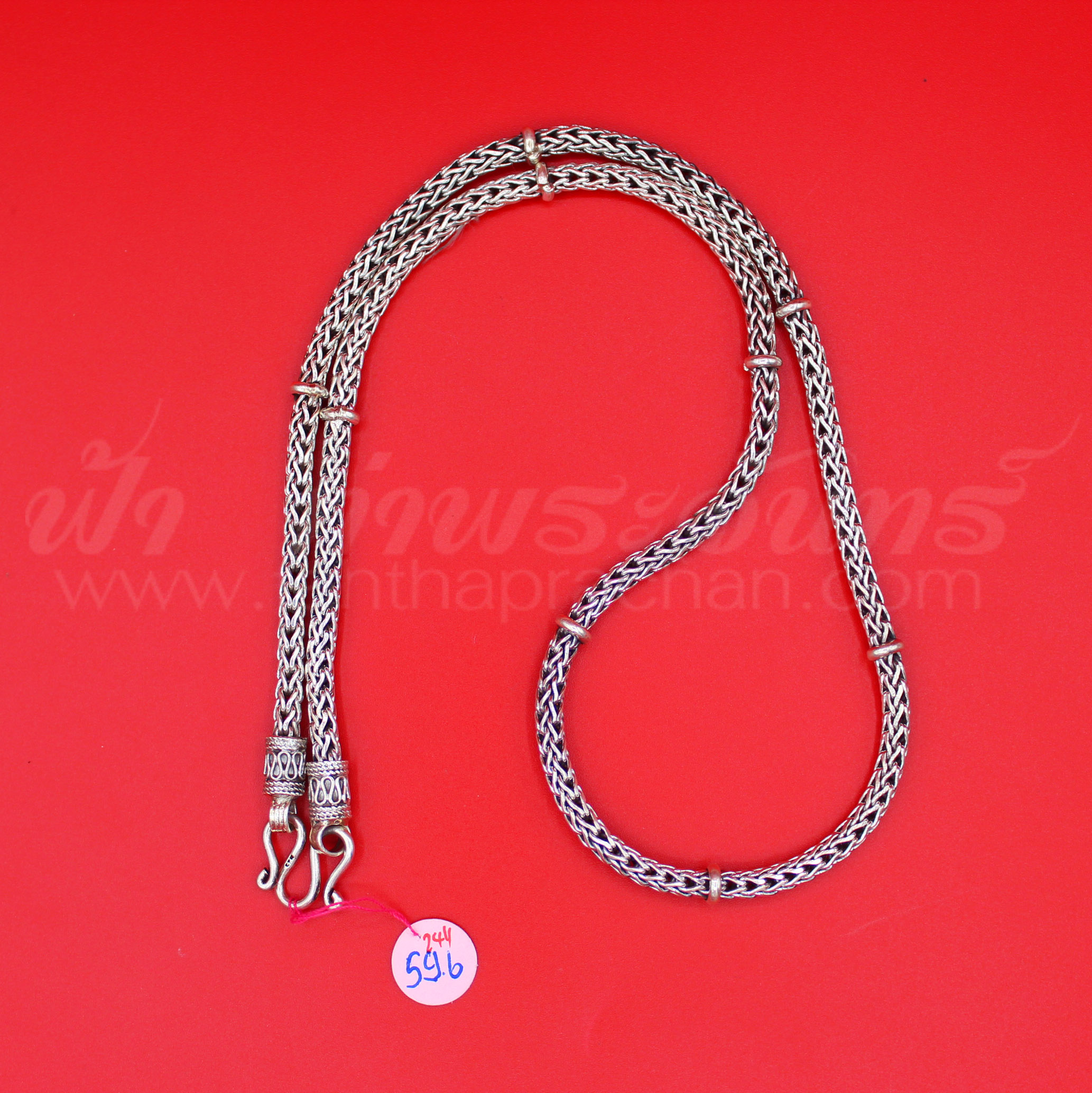 สร้อยคอเงินแท้ 92.5 ลายสี่เสากลม ห่วงคั่น หัวจรวด รมดำ