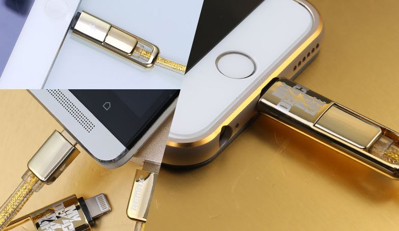 สายเคเบิ้ล 2in1 High-Speed REMAX แท้ สีทองสายถัก (1เมตร)