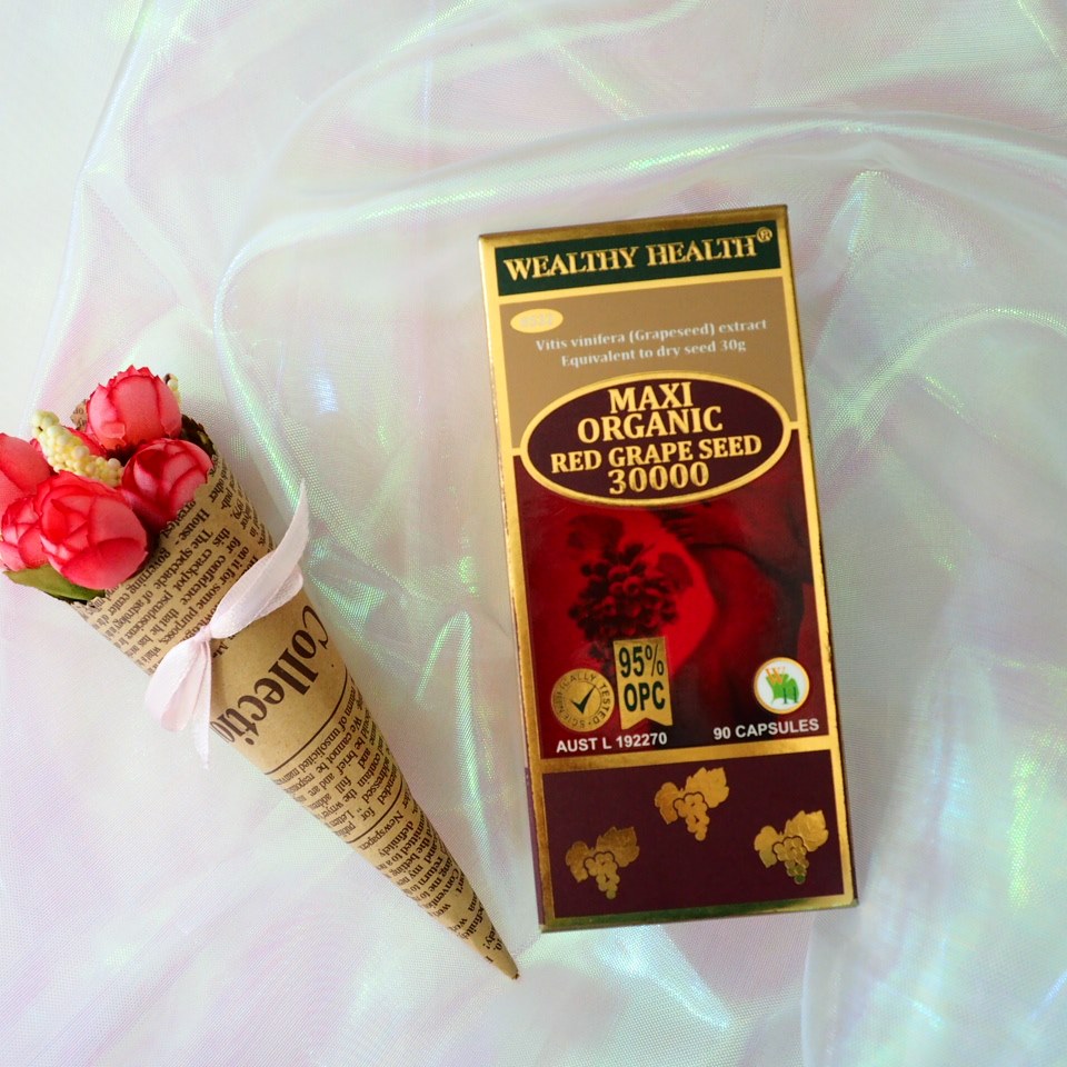 Wealthy health Maxi Organic Red Grape seed 30000 mg 90 capsules สารสกัดจากเมล็ดองุ่นแดง ทารบำรุงผิวขาว