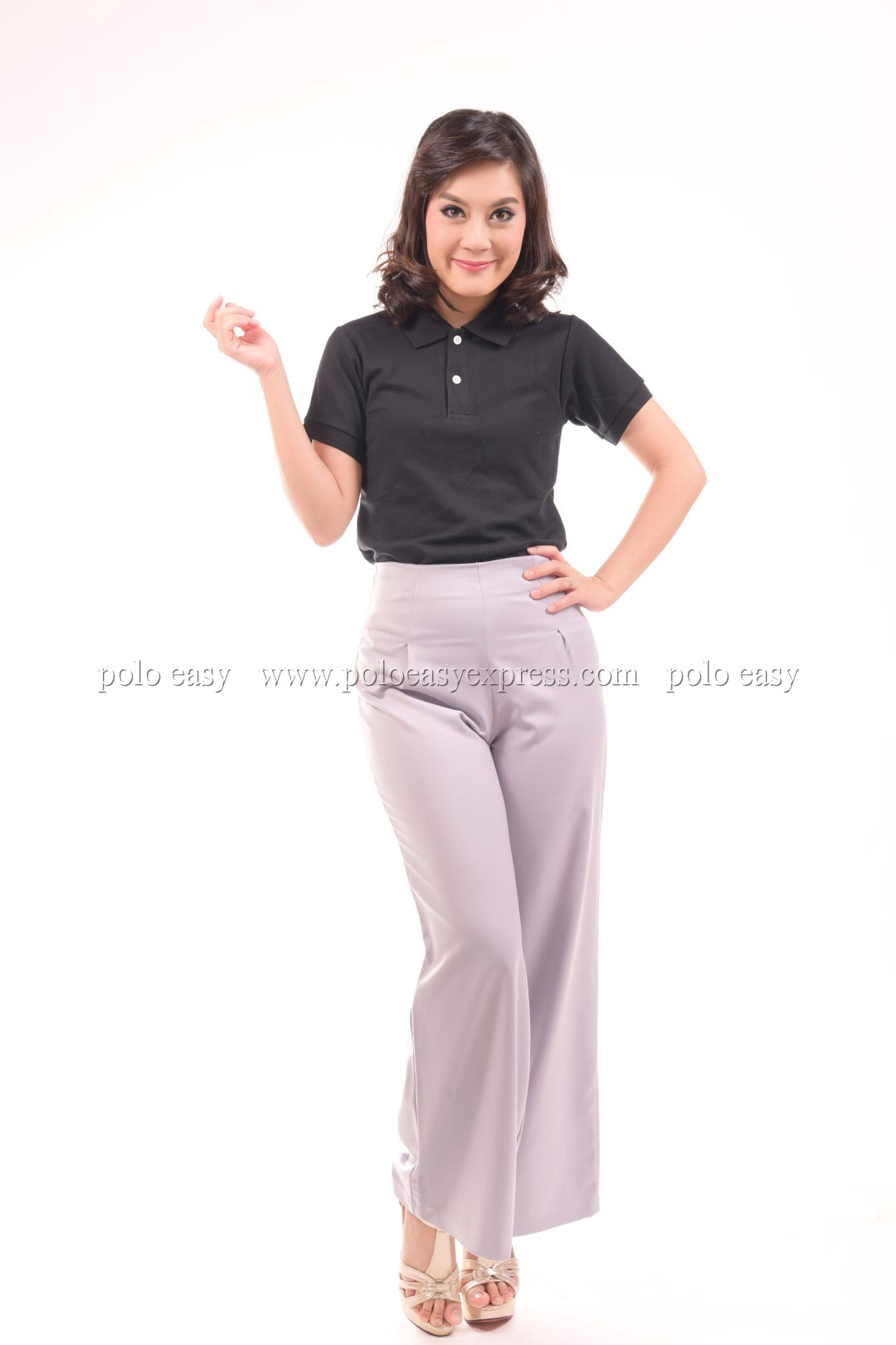 เสื้อโปโล สีดำ TK Premium แขนสั้น ทรงเว้า (หญิง) Size 3XL